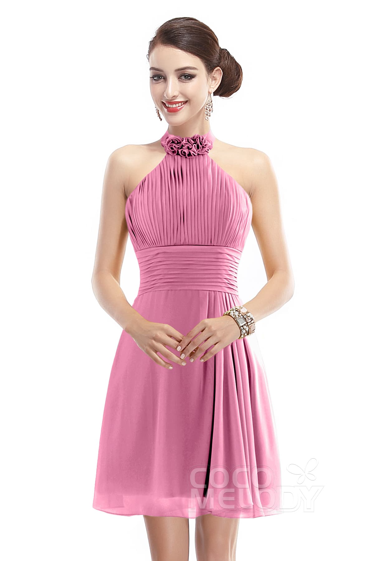 COCOMELODY A-Line Short-Mini Chiffon Bridesmaid Dress COZK1401B 