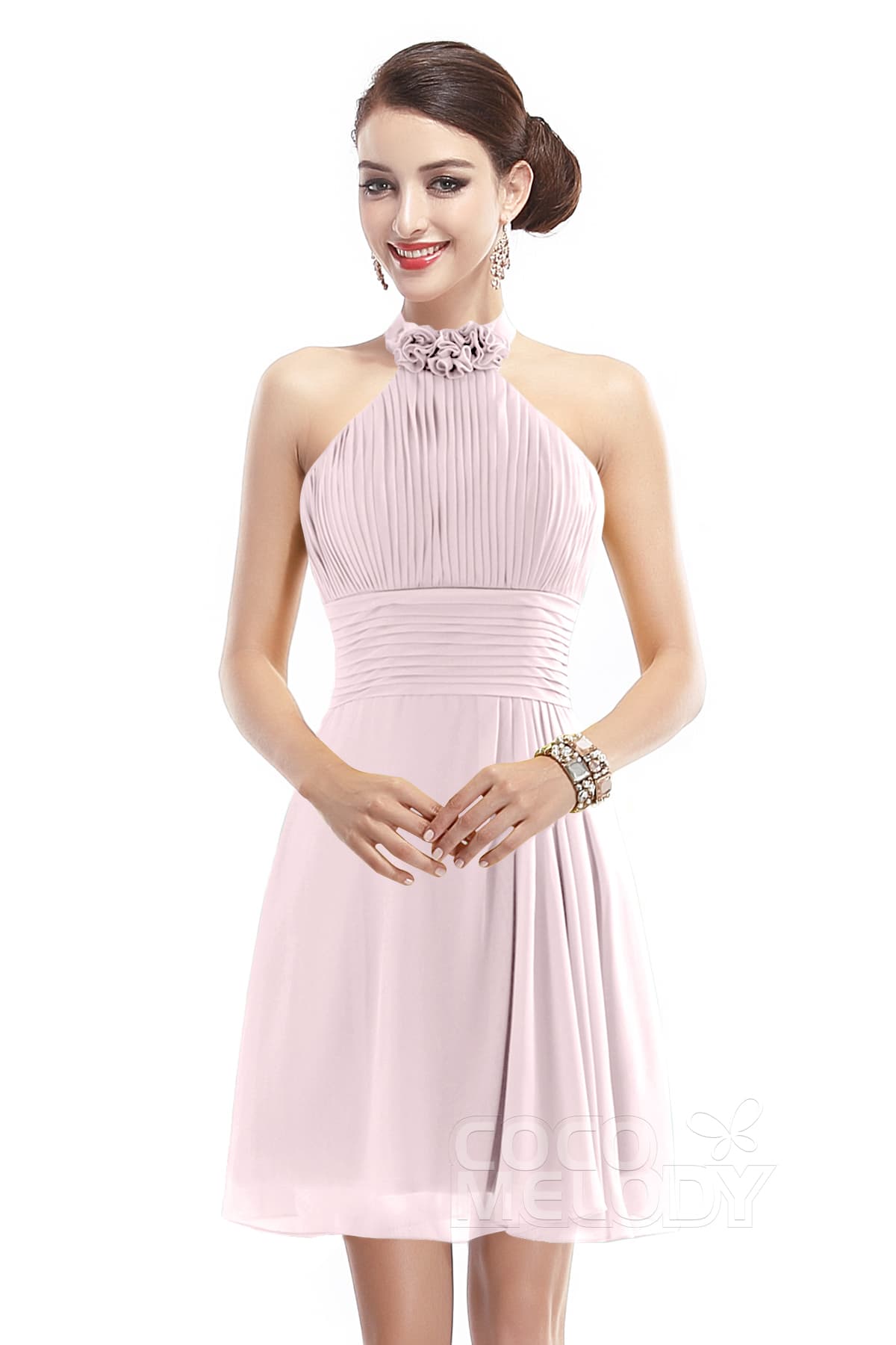 COCOMELODY A-Line Short-Mini Chiffon Bridesmaid Dress COZK1401B 