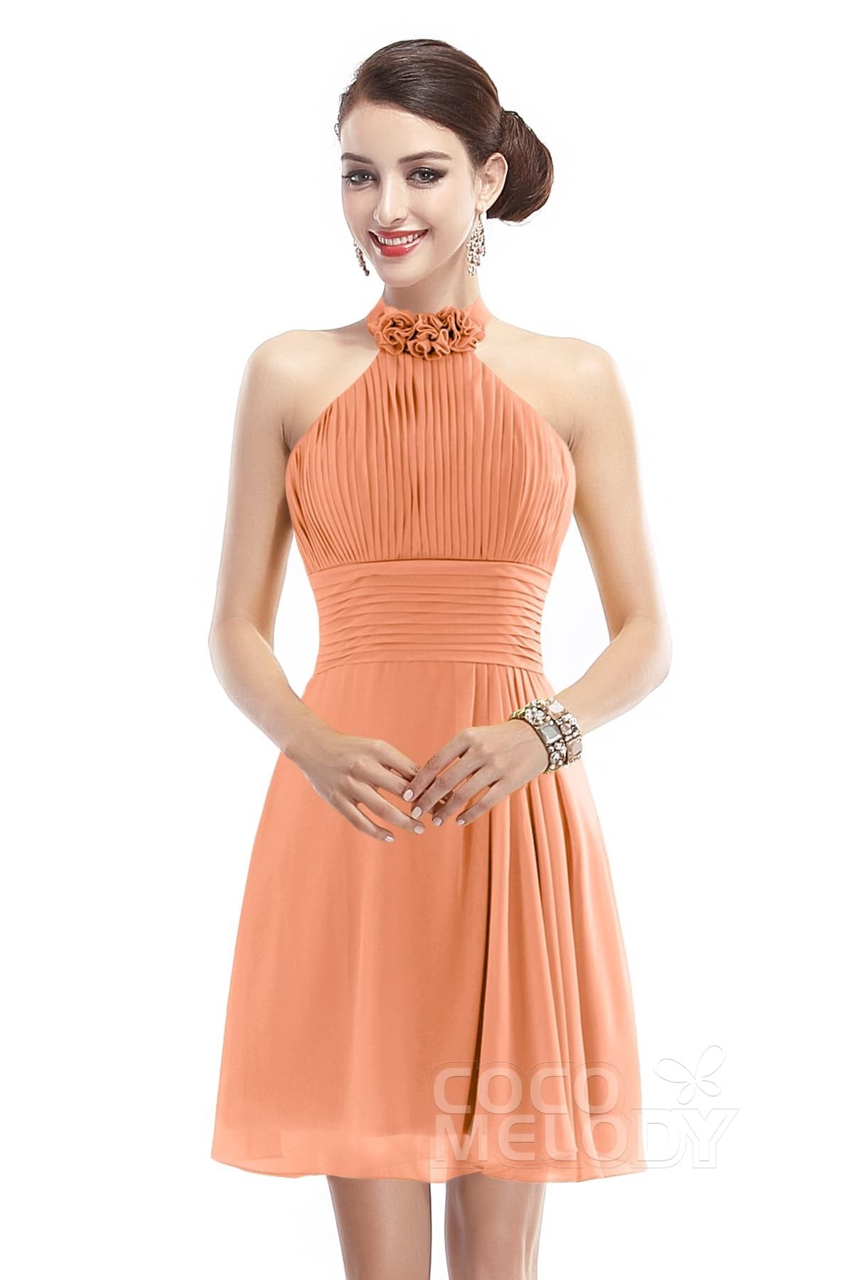 COCOMELODY A-Line Short-Mini Chiffon Bridesmaid Dress COZK1401B 