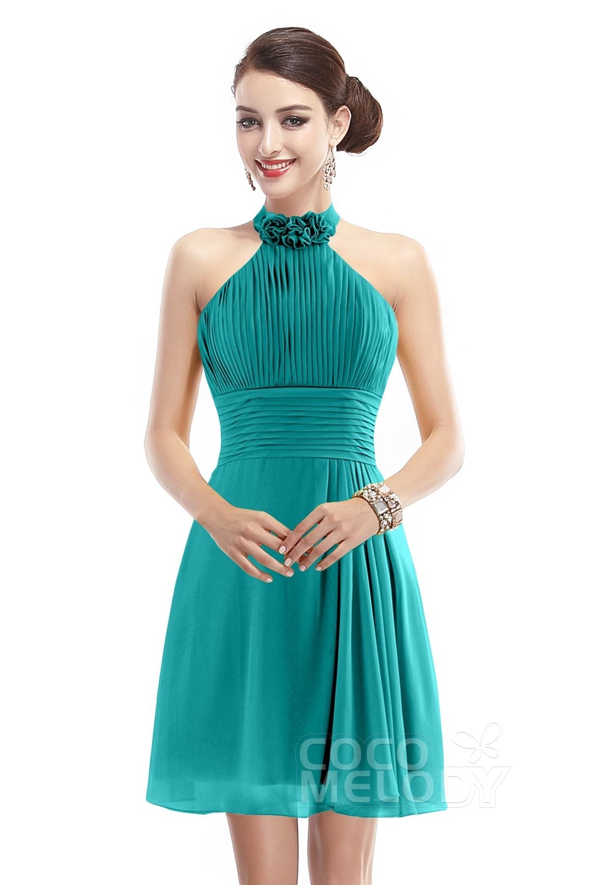 COCOMELODY A-Line Short-Mini Chiffon Bridesmaid Dress COZK1401B 