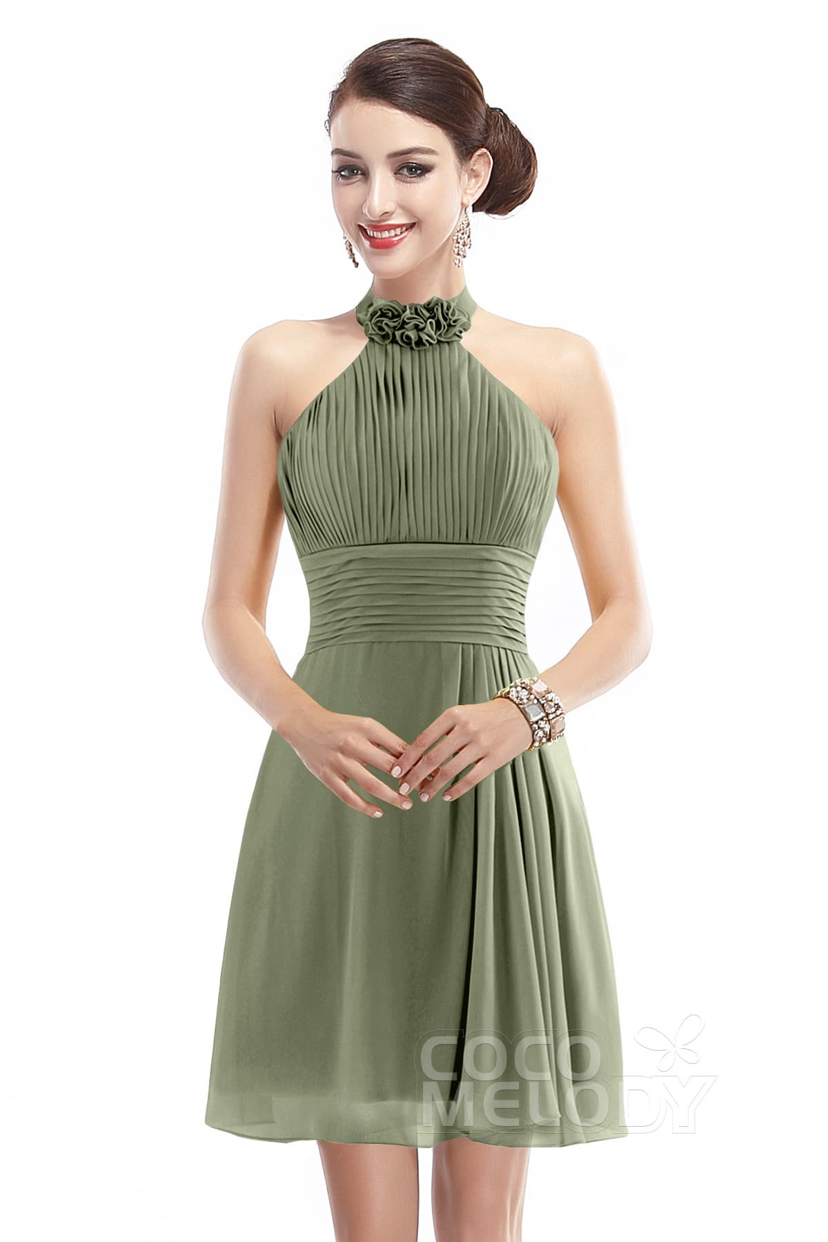 COCOMELODY A-Line Short-Mini Chiffon Bridesmaid Dress COZK1401B 