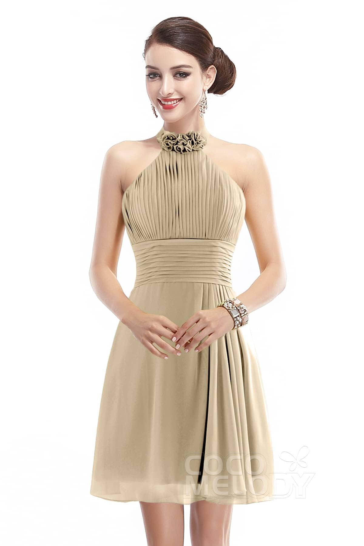 COCOMELODY A-Line Short-Mini Chiffon Bridesmaid Dress COZK1401B 