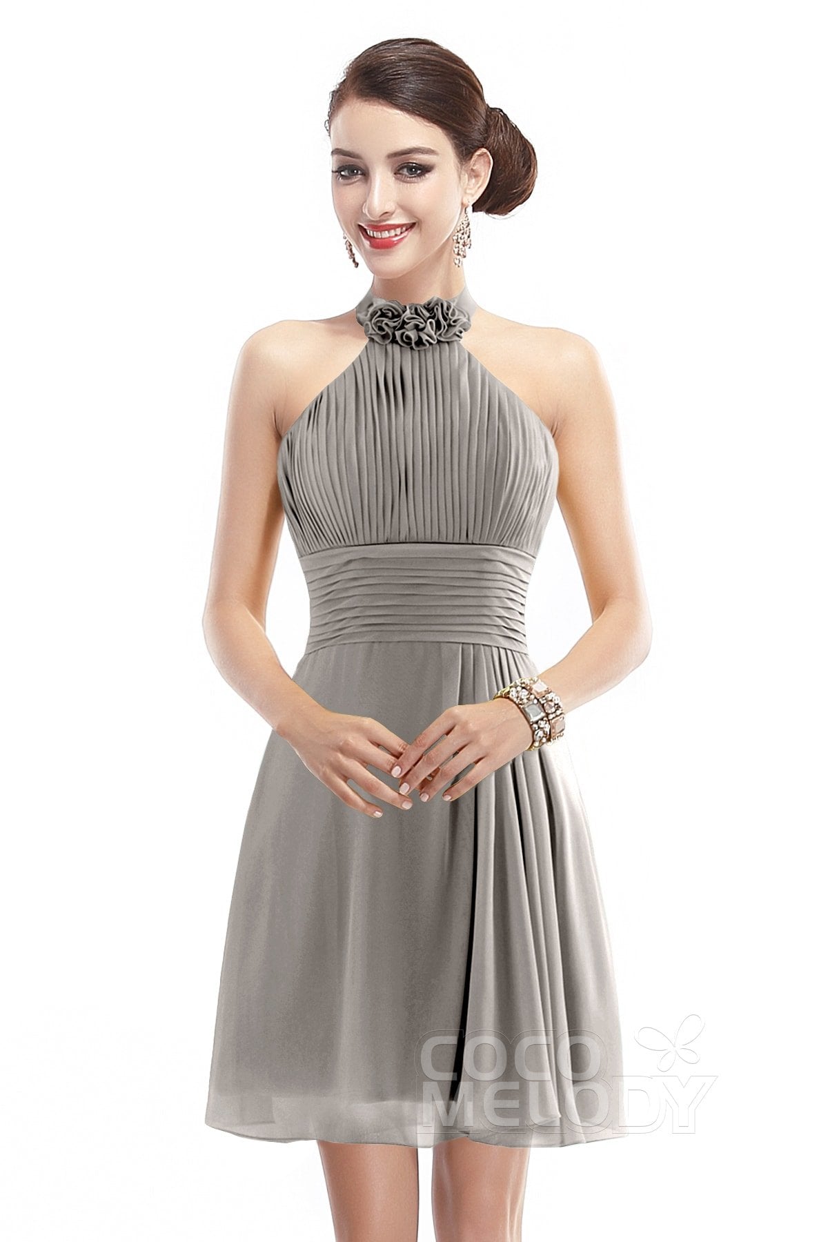 COCOMELODY A-Line Short-Mini Chiffon Bridesmaid Dress COZK1401B 