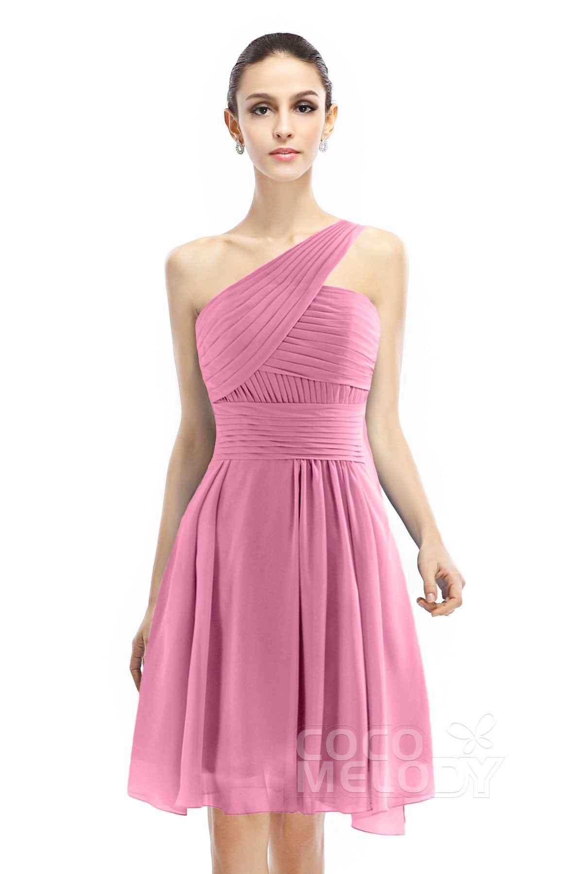 COCOMELODY A-Line Knee Length Chiffon Bridesmaid Dress COZK1401C 