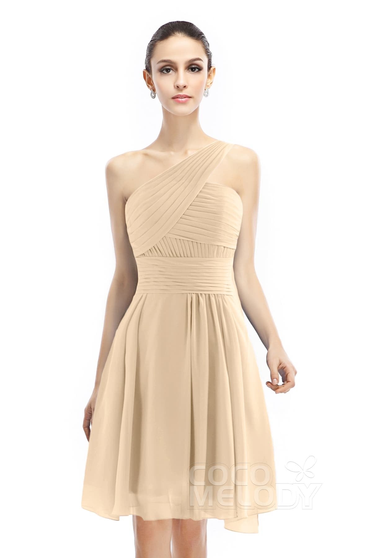 COCOMELODY A-Line Knee Length Chiffon Bridesmaid Dress COZK1401C 