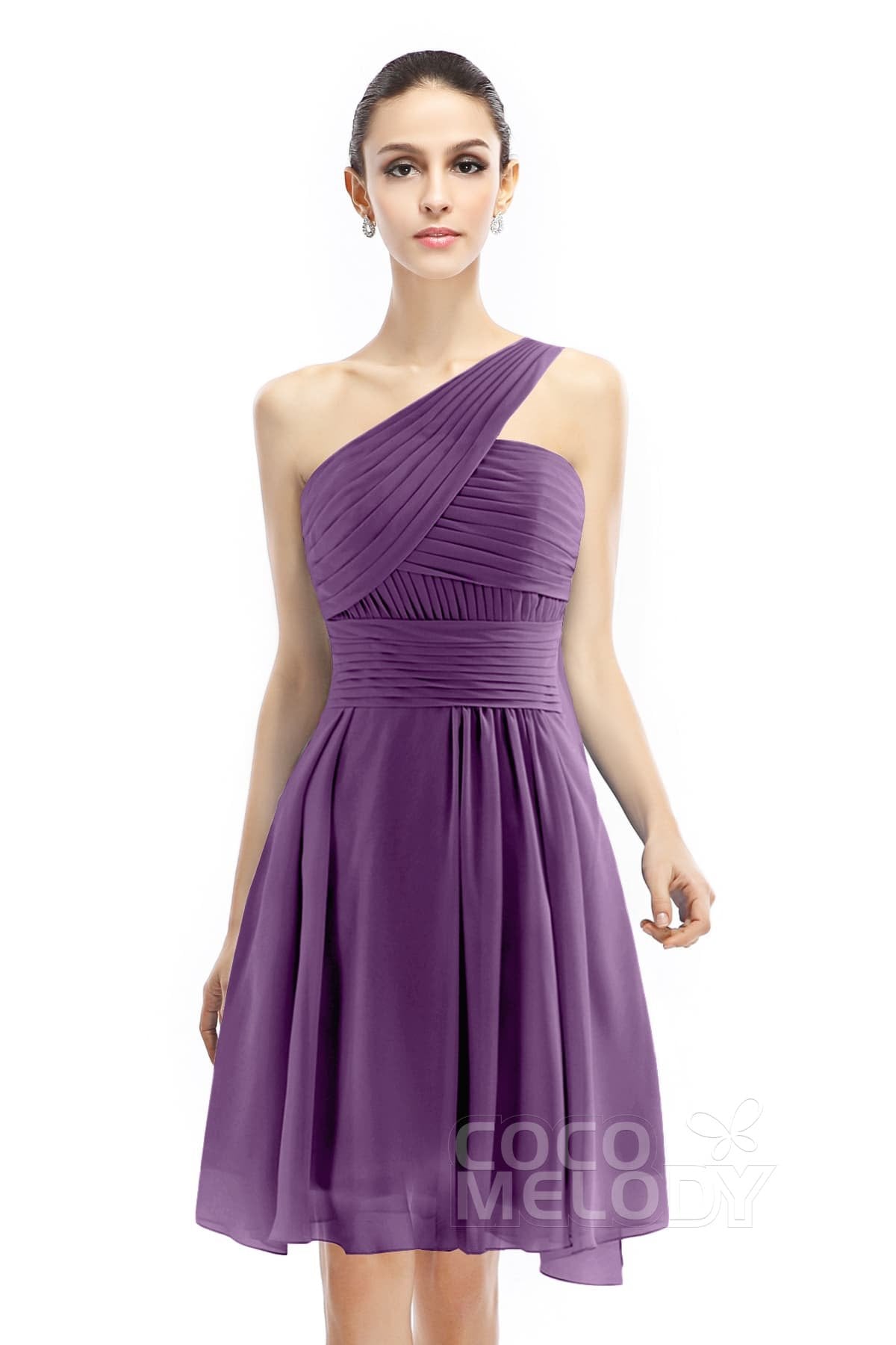 COCOMELODY A-Line Knee Length Chiffon Bridesmaid Dress COZK1401C 