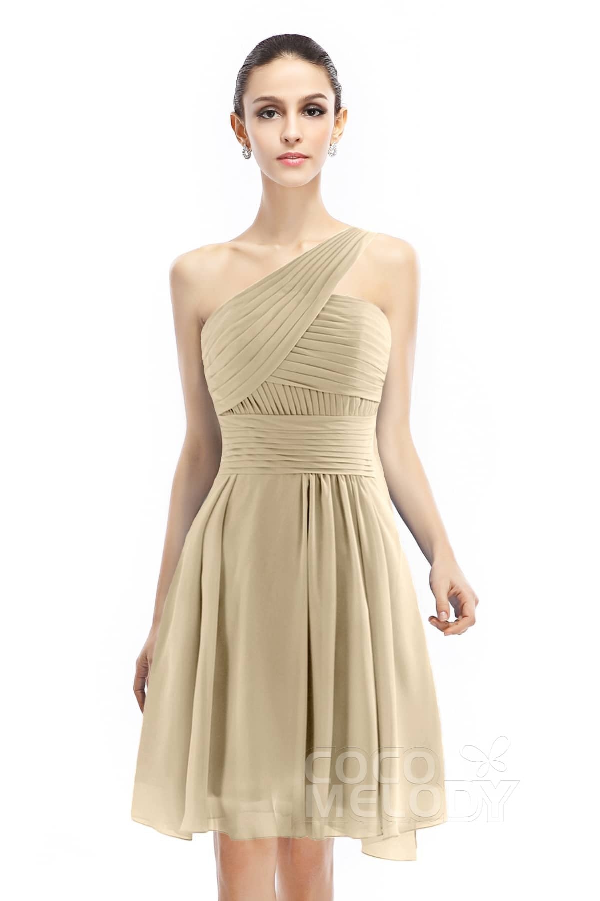 COCOMELODY A-Line Knee Length Chiffon Bridesmaid Dress COZK1401C 