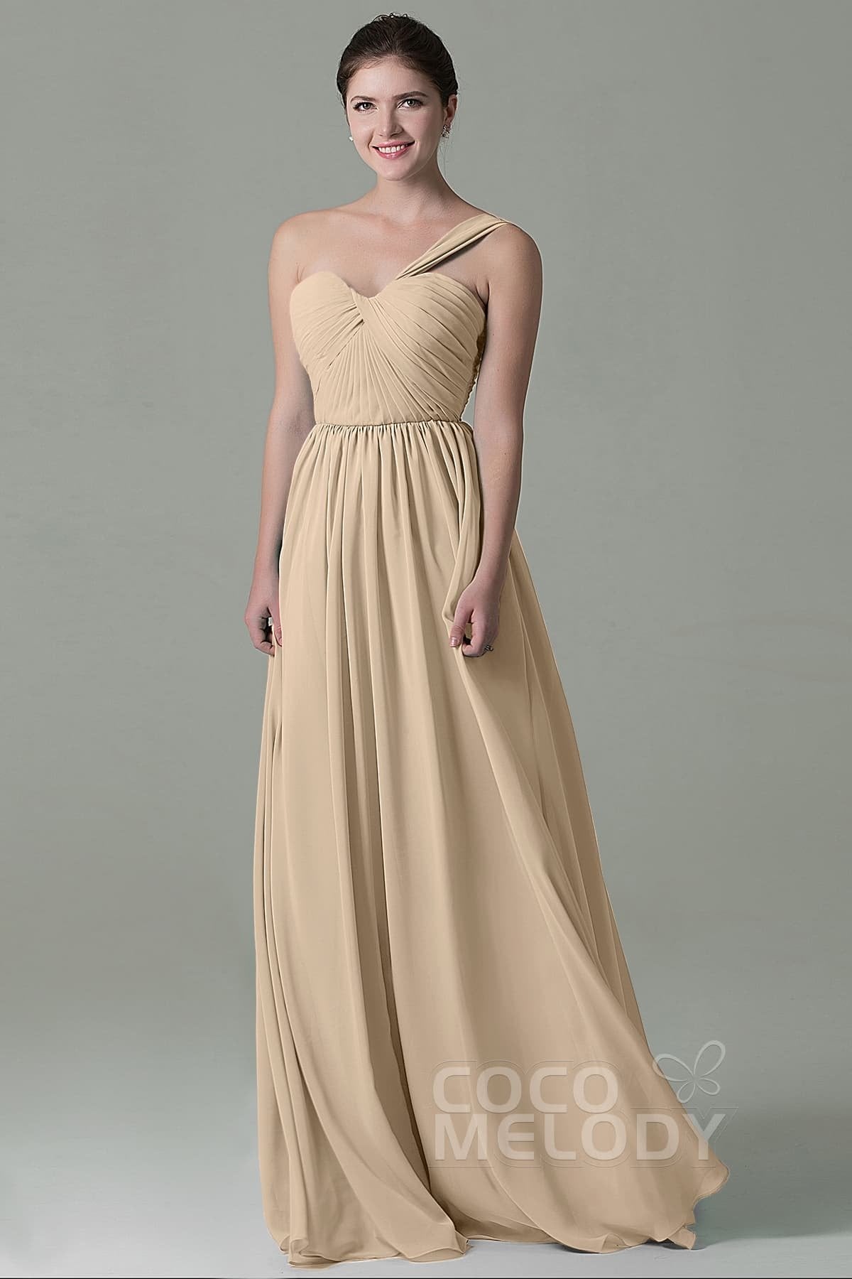 COCOMELODY Sheath Floor Length Chiffon Bridesmaid Dress COZK15009 