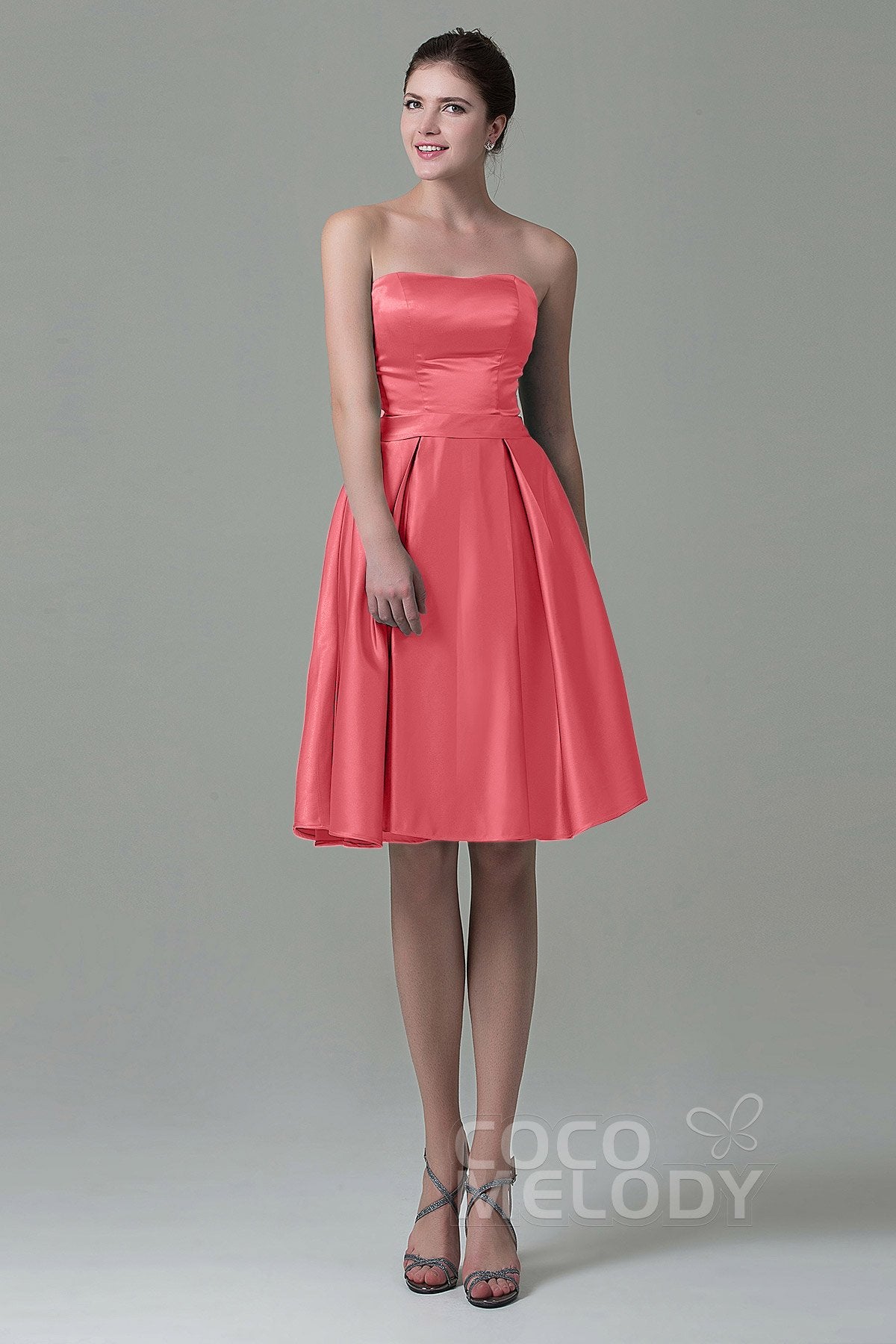 COCOMELODY A-Line Knee Length Satin Bridesmaid Dress COZK1500A 