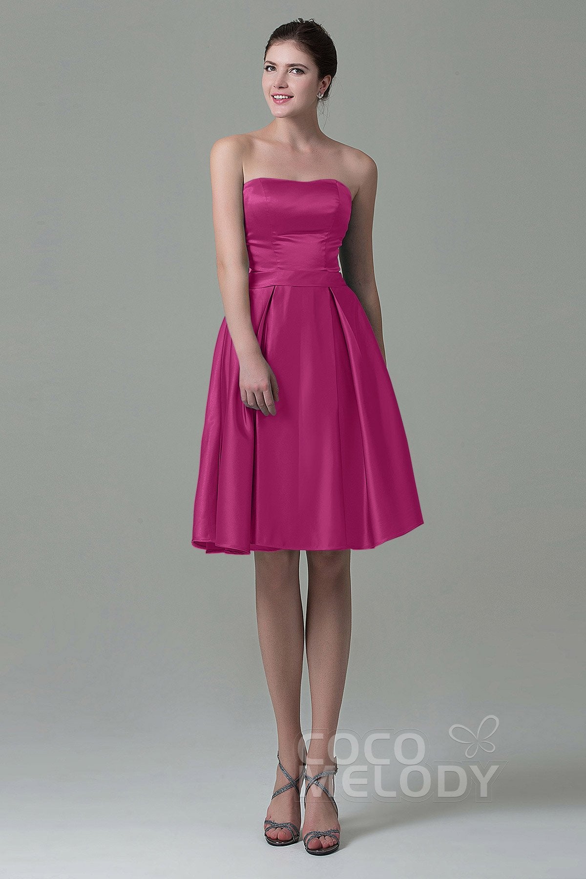 COCOMELODY A-Line Knee Length Satin Bridesmaid Dress COZK1500A 