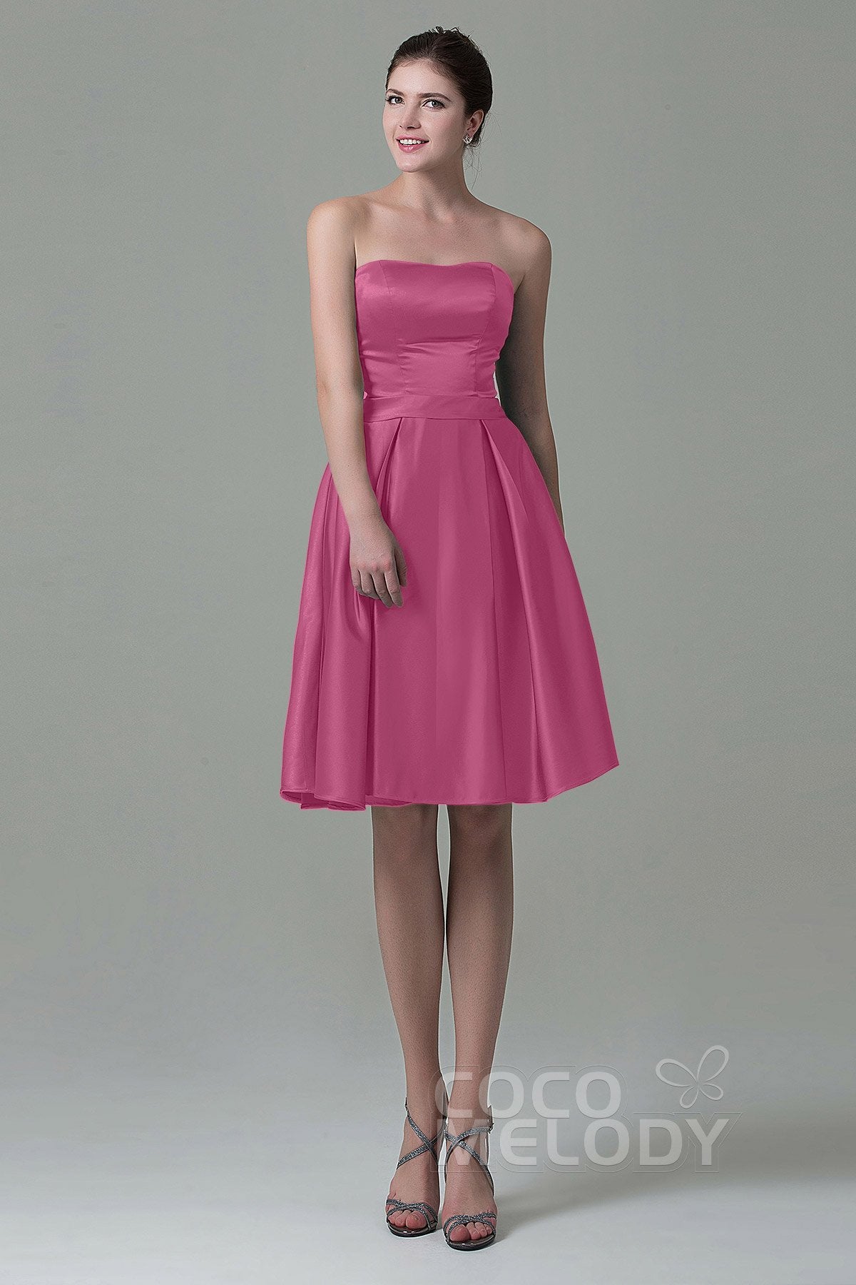 COCOMELODY A-Line Knee Length Satin Bridesmaid Dress COZK1500A 