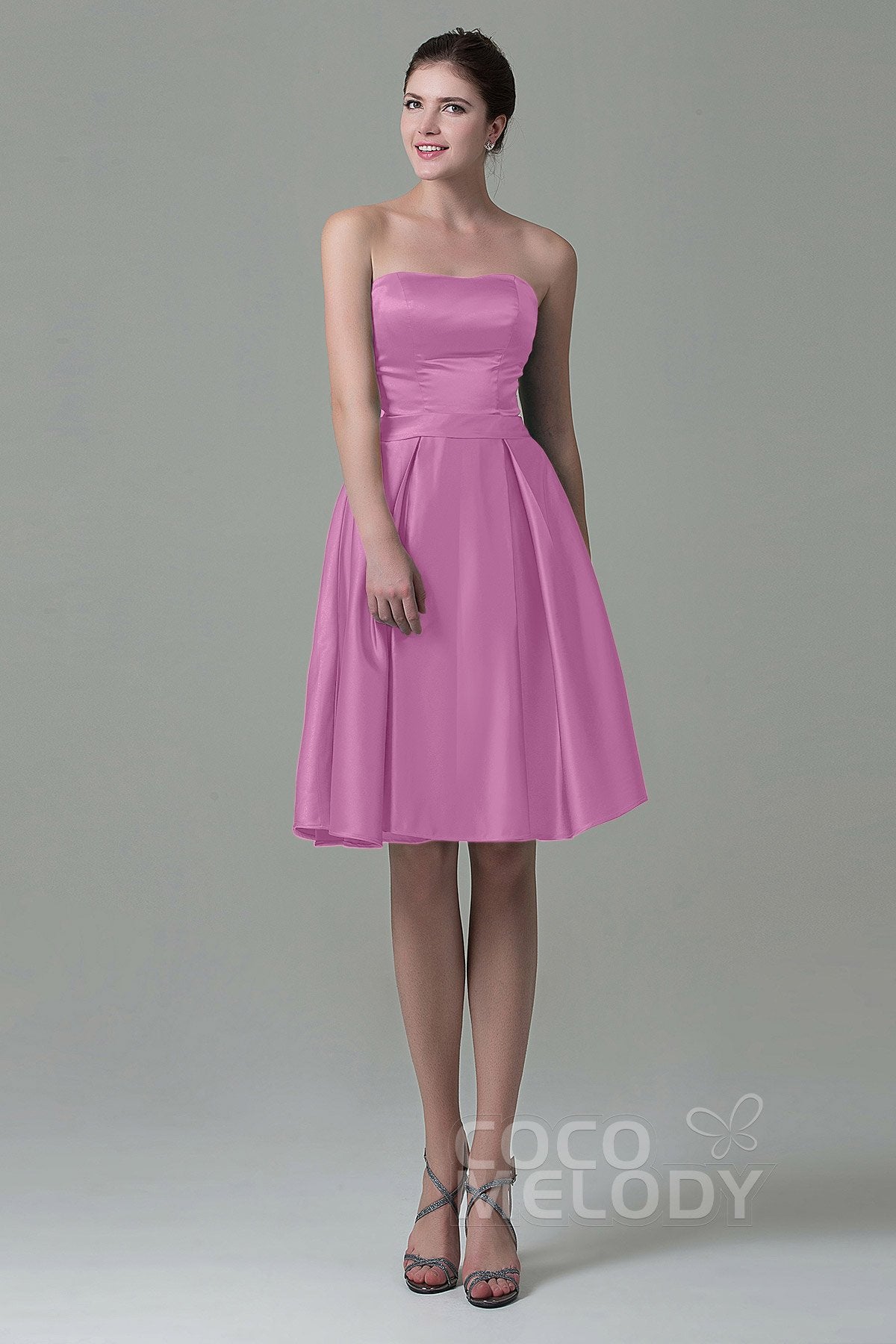 COCOMELODY A-Line Knee Length Satin Bridesmaid Dress COZK1500A 