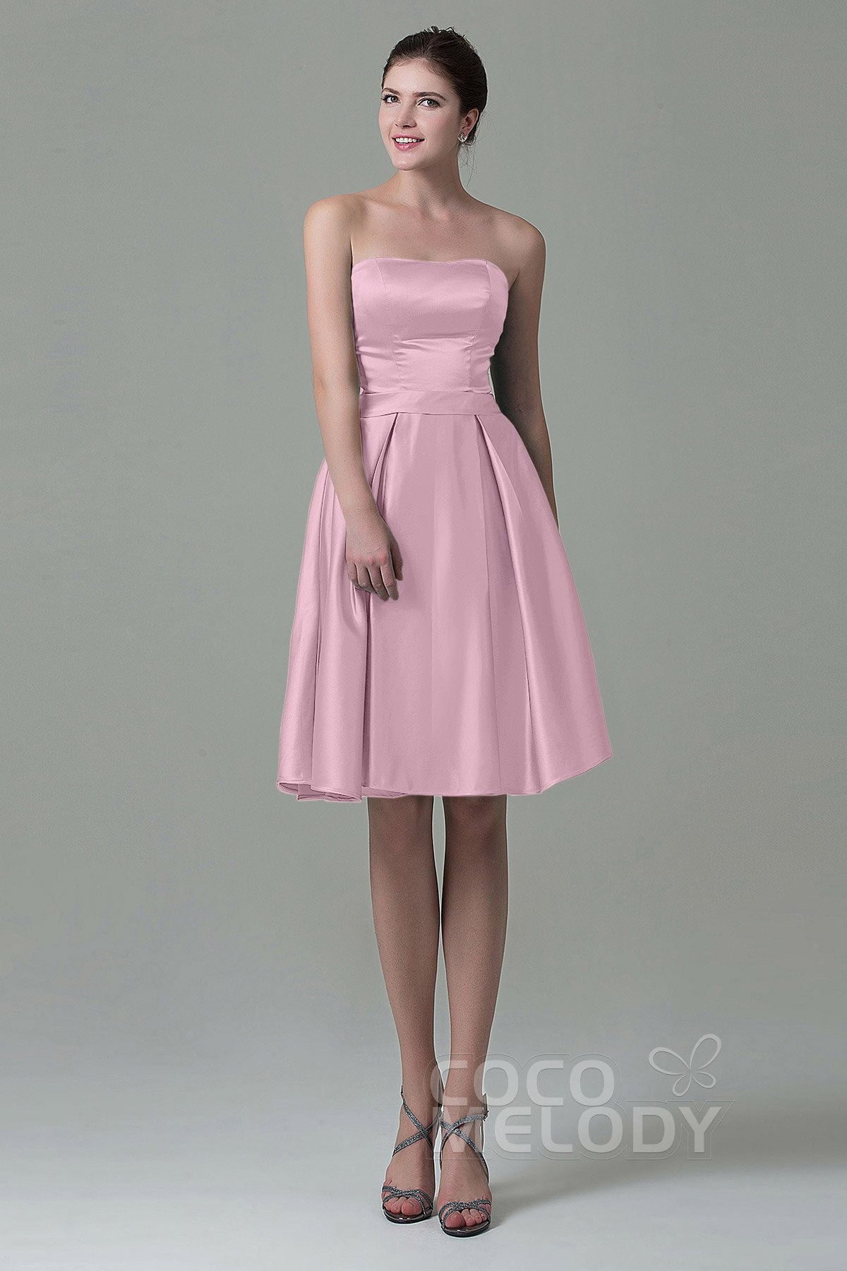 COCOMELODY A-Line Knee Length Satin Bridesmaid Dress COZK1500A 