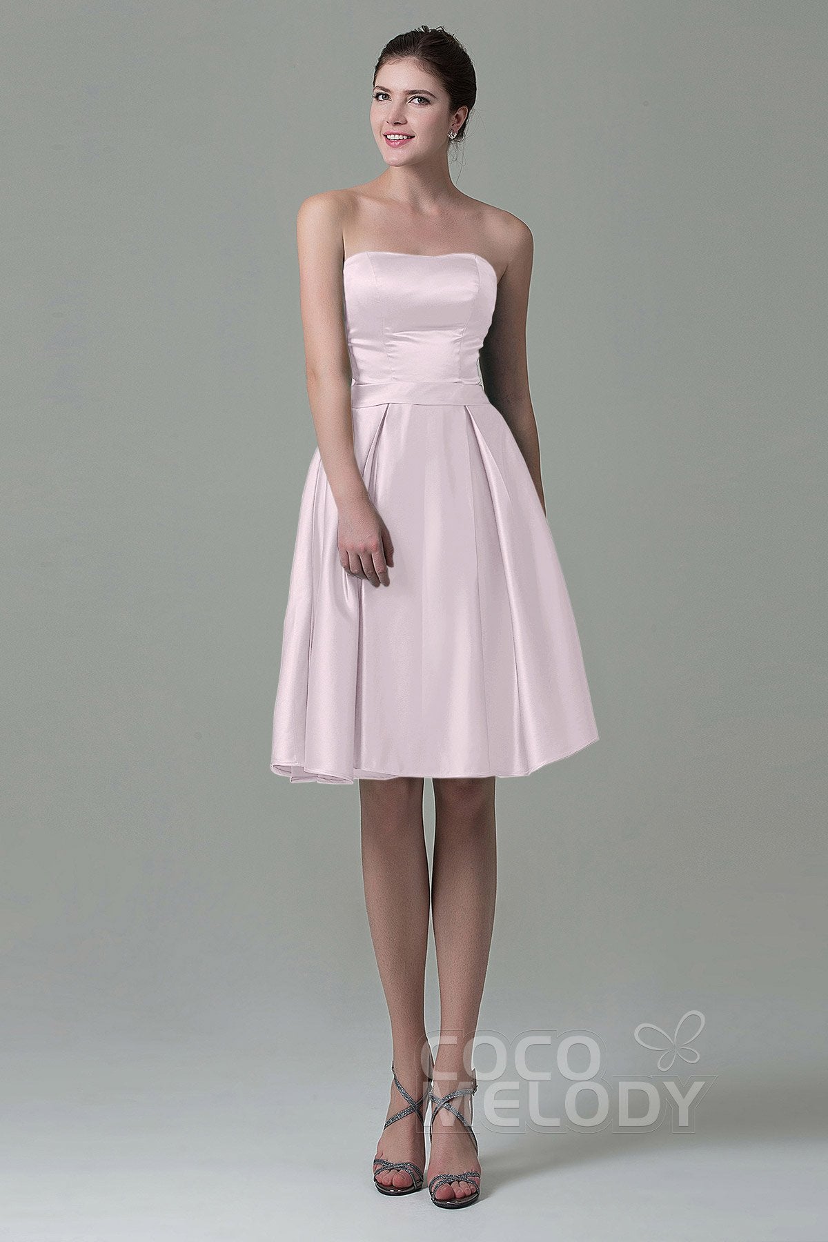 COCOMELODY A-Line Knee Length Satin Bridesmaid Dress COZK1500A 