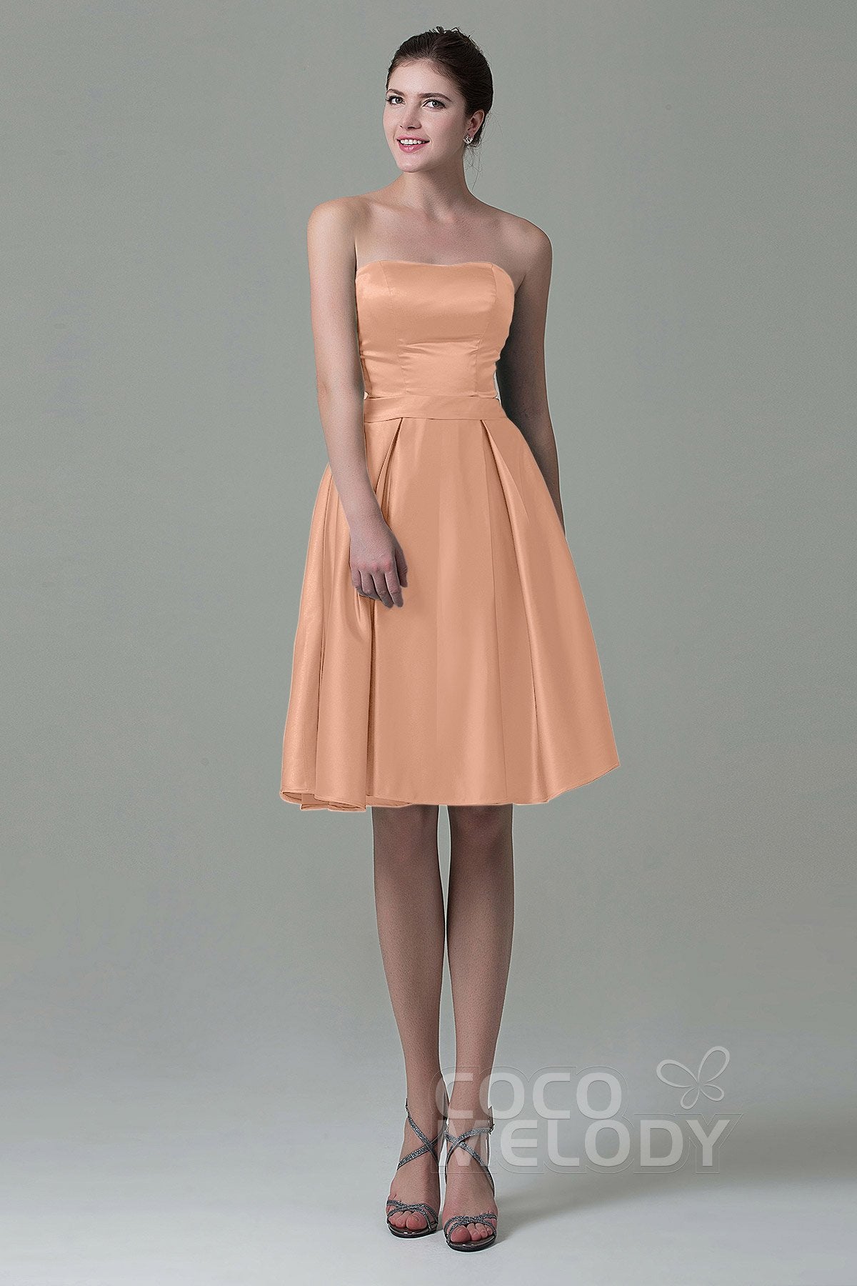 COCOMELODY A-Line Knee Length Satin Bridesmaid Dress COZK1500A 