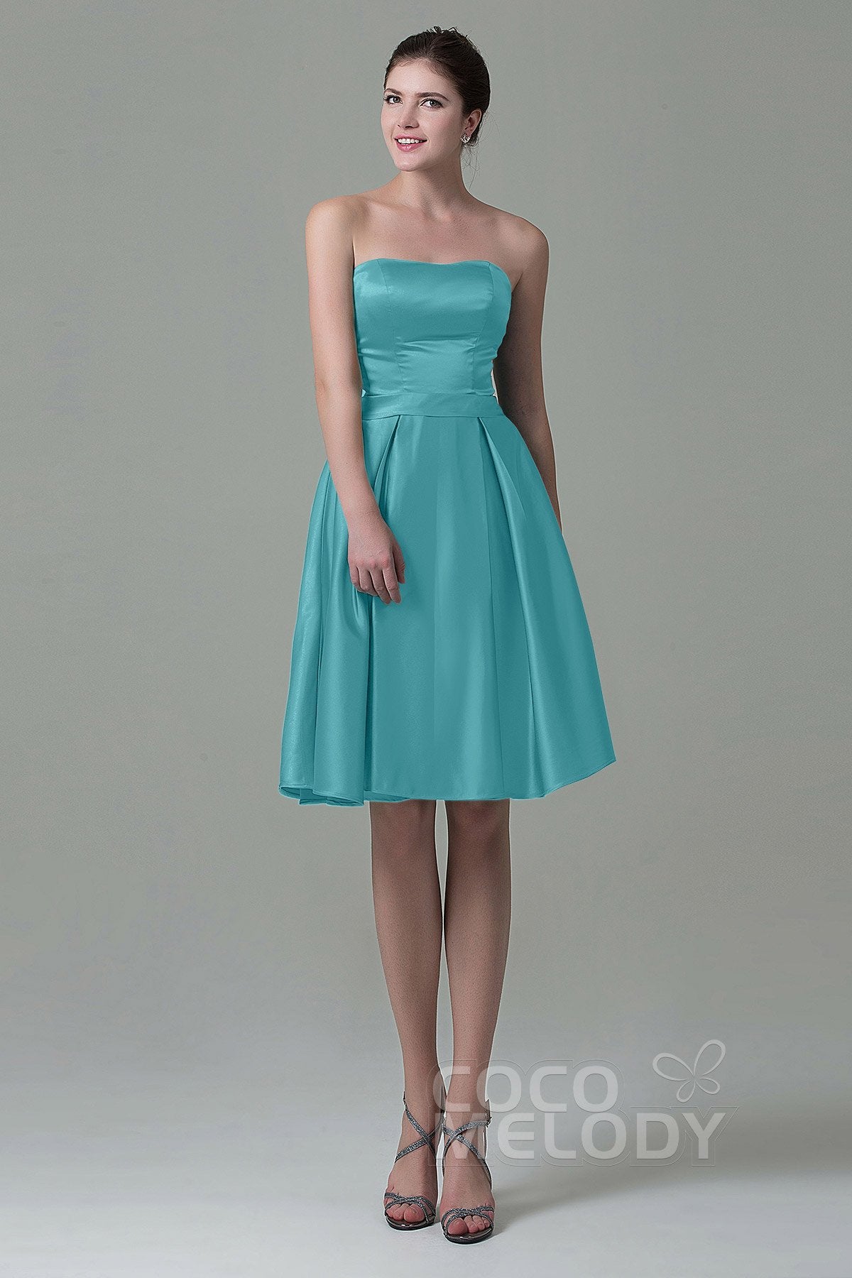 COCOMELODY A-Line Knee Length Satin Bridesmaid Dress COZK1500A 