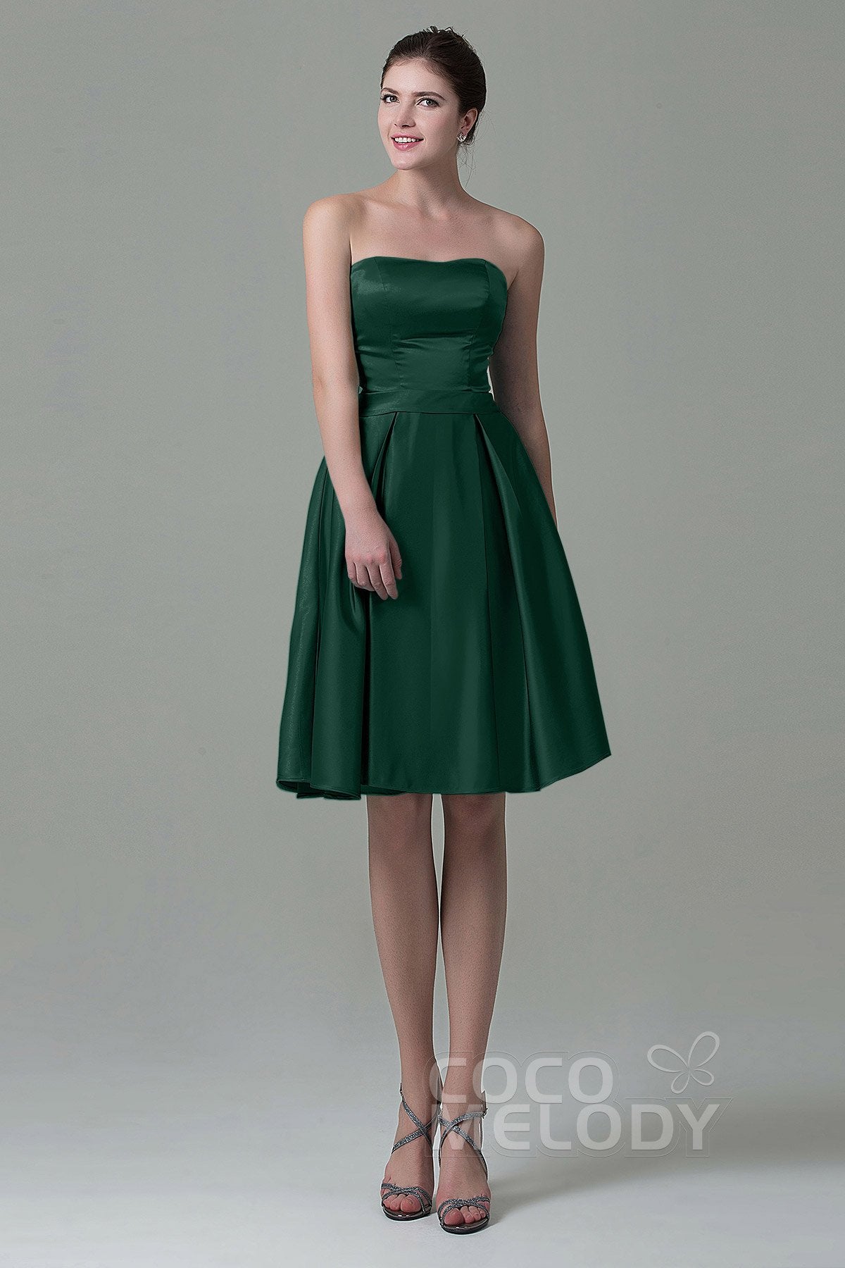 COCOMELODY A-Line Knee Length Satin Bridesmaid Dress COZK1500A 