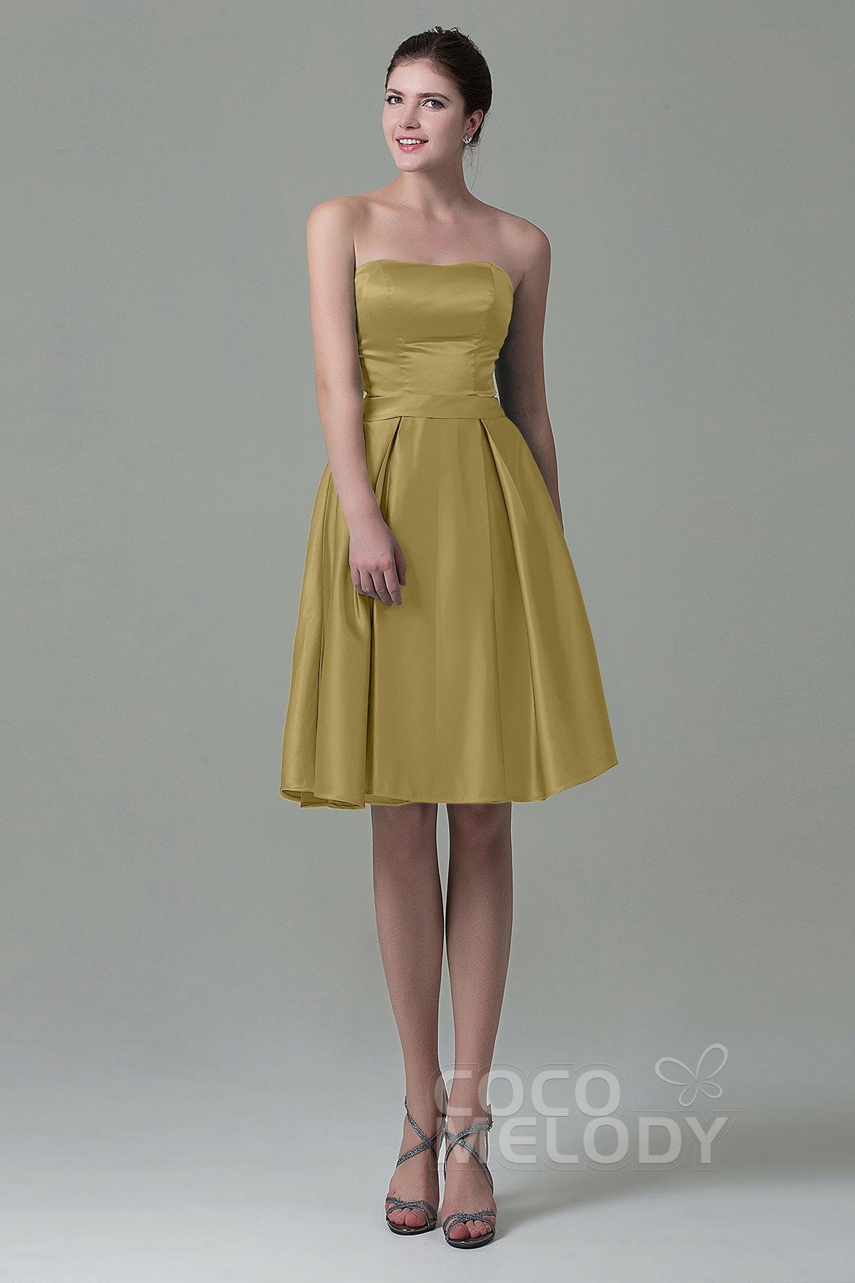 COCOMELODY A-Line Knee Length Satin Bridesmaid Dress COZK1500A 