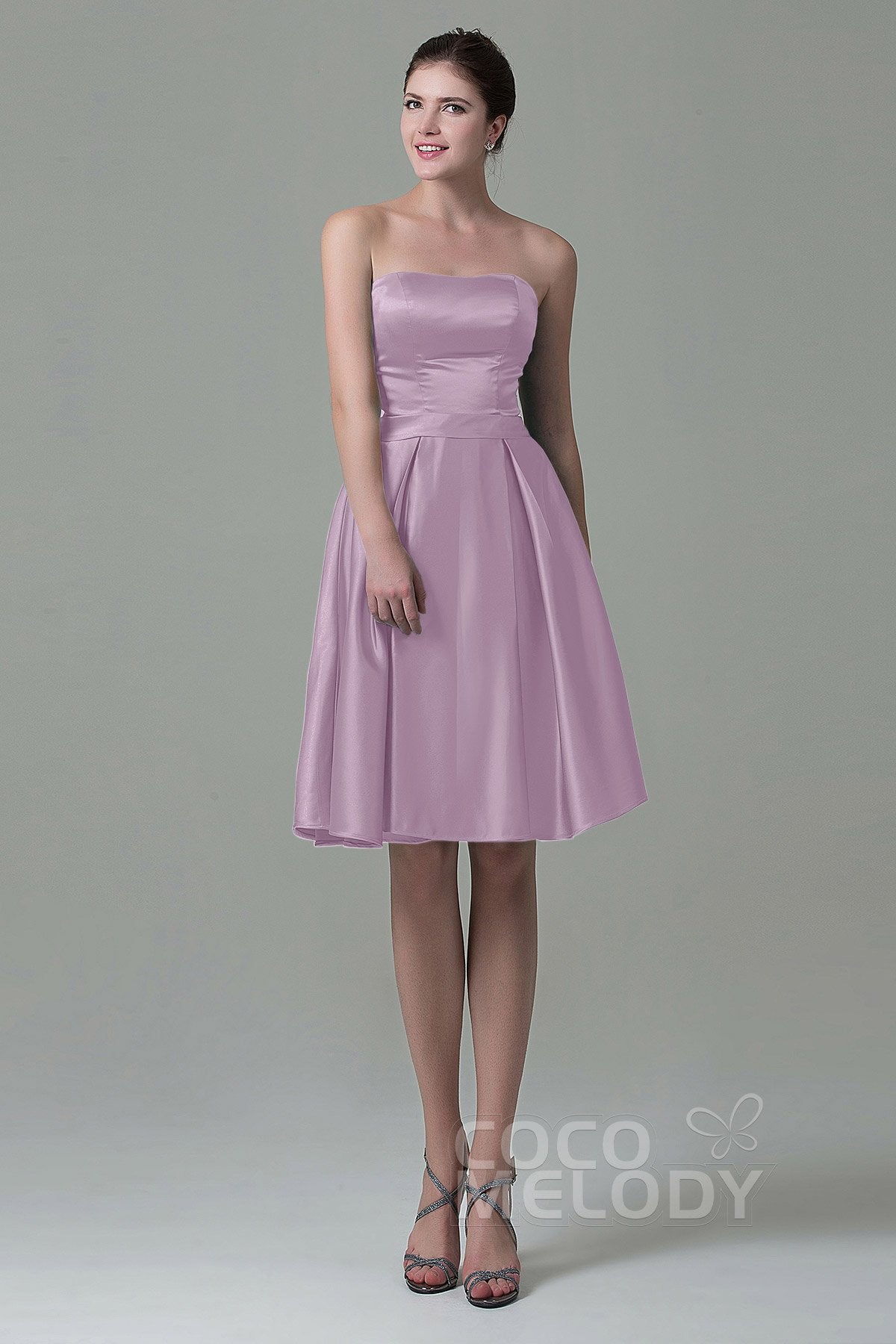 COCOMELODY A-Line Knee Length Satin Bridesmaid Dress COZK1500A 