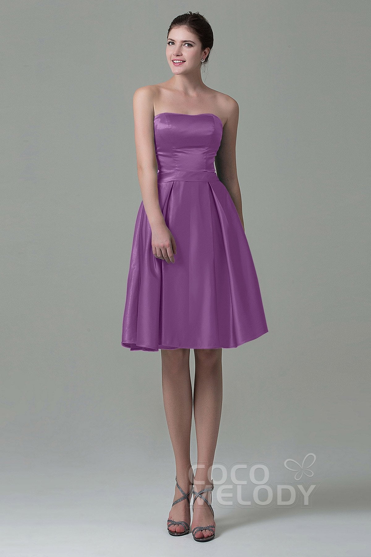 COCOMELODY A-Line Knee Length Satin Bridesmaid Dress COZK1500A 