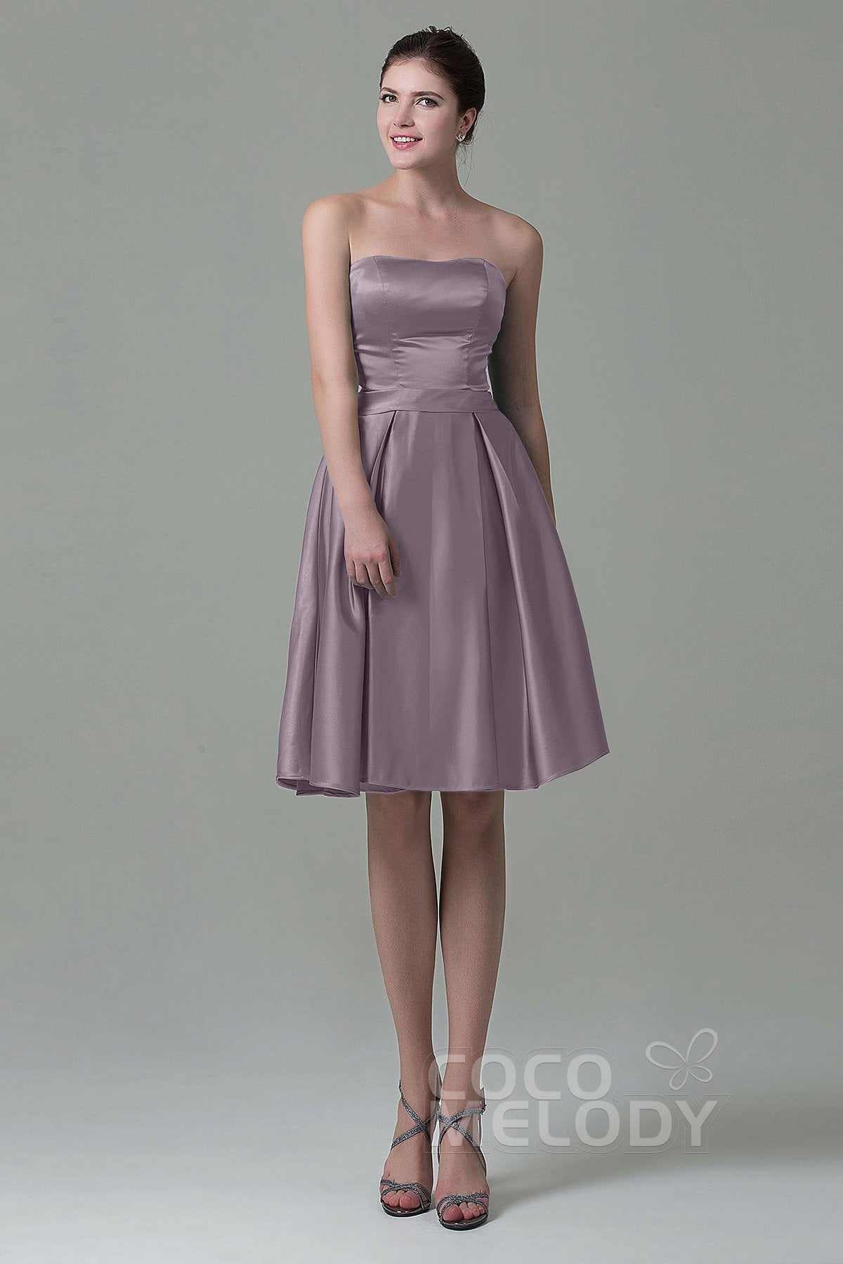 COCOMELODY A-Line Knee Length Satin Bridesmaid Dress COZK1500A 