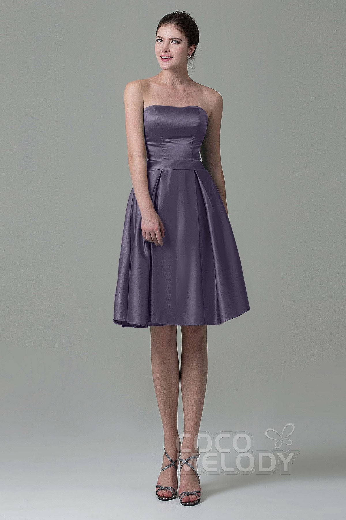 COCOMELODY A-Line Knee Length Satin Bridesmaid Dress COZK1500A 