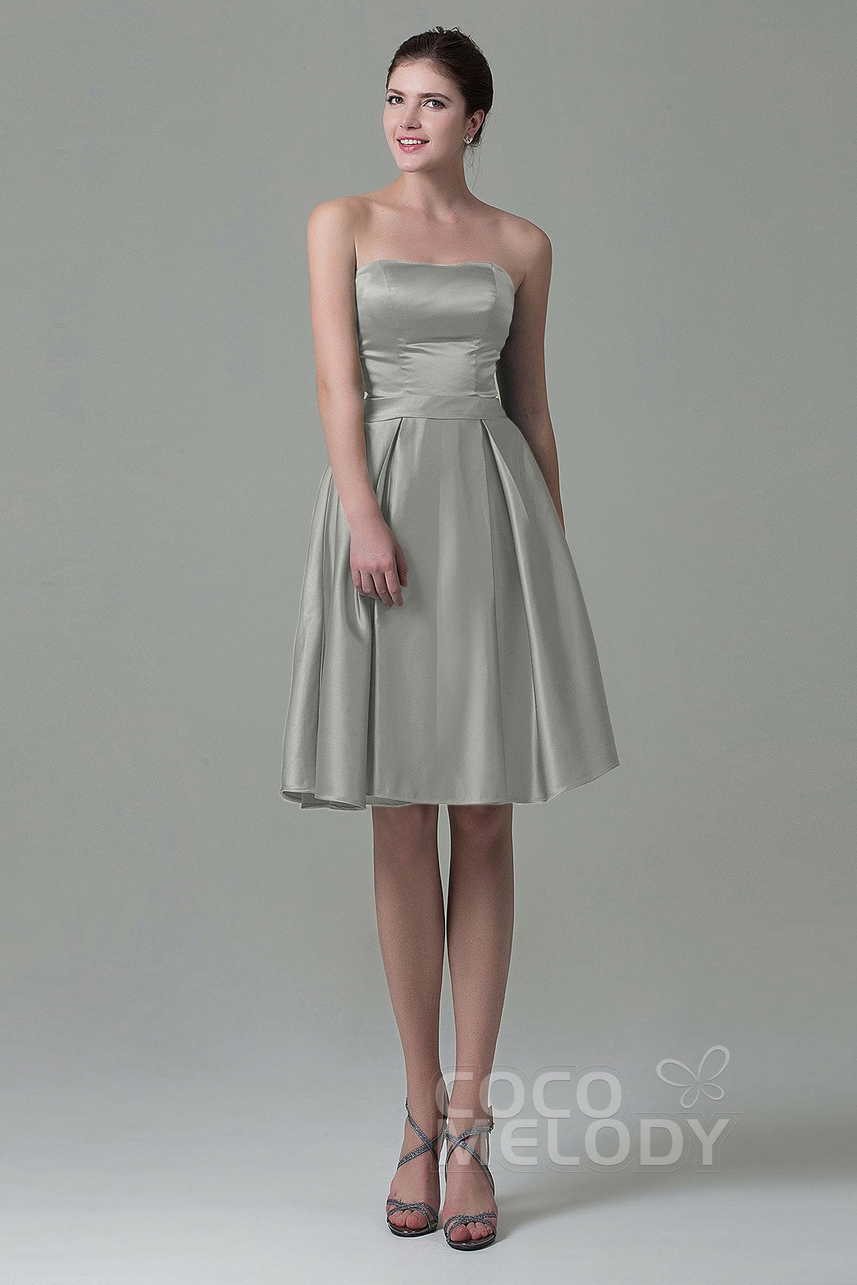 COCOMELODY A-Line Knee Length Satin Bridesmaid Dress COZK1500A 