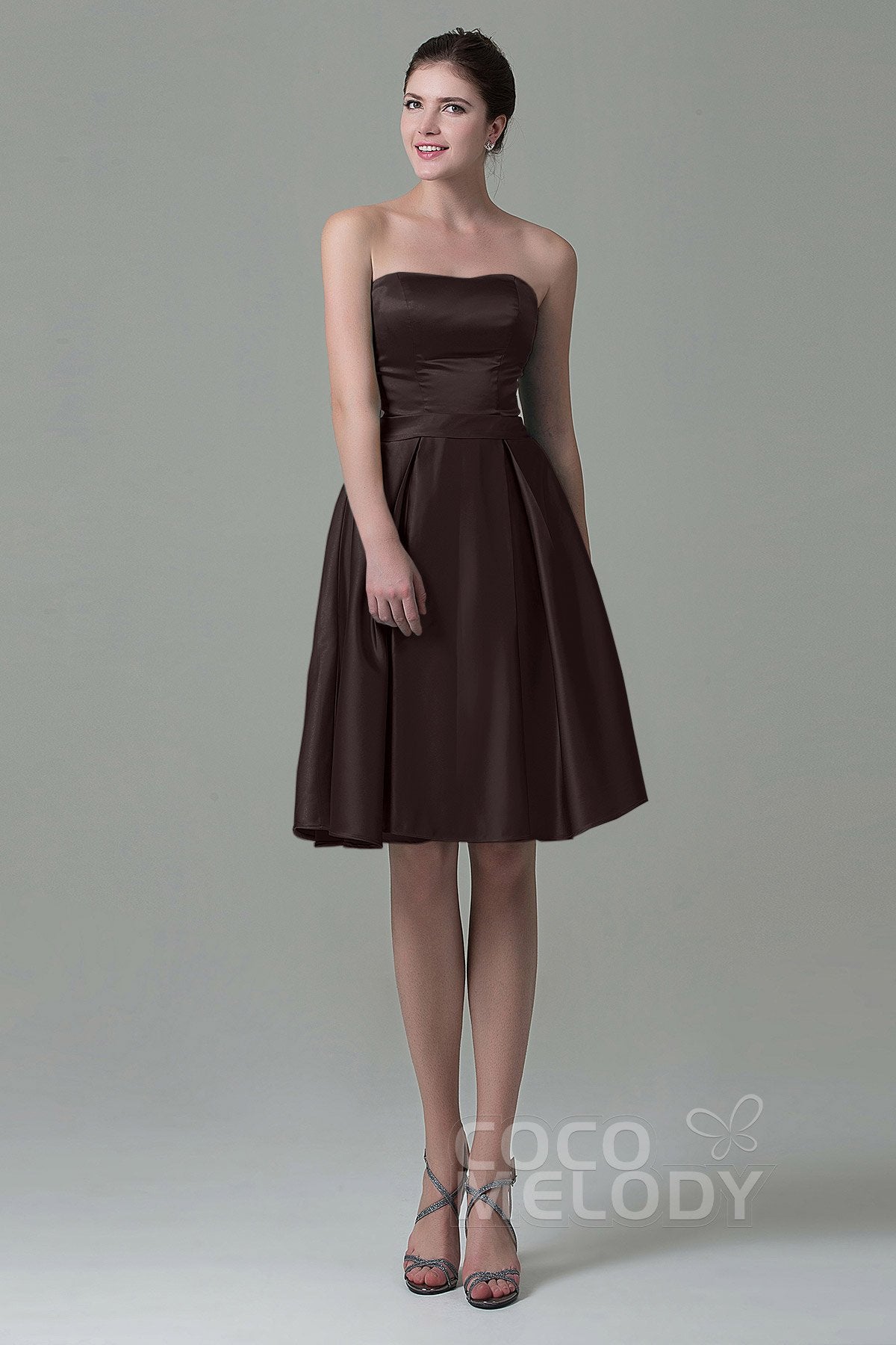 COCOMELODY A-Line Knee Length Satin Bridesmaid Dress COZK1500A 