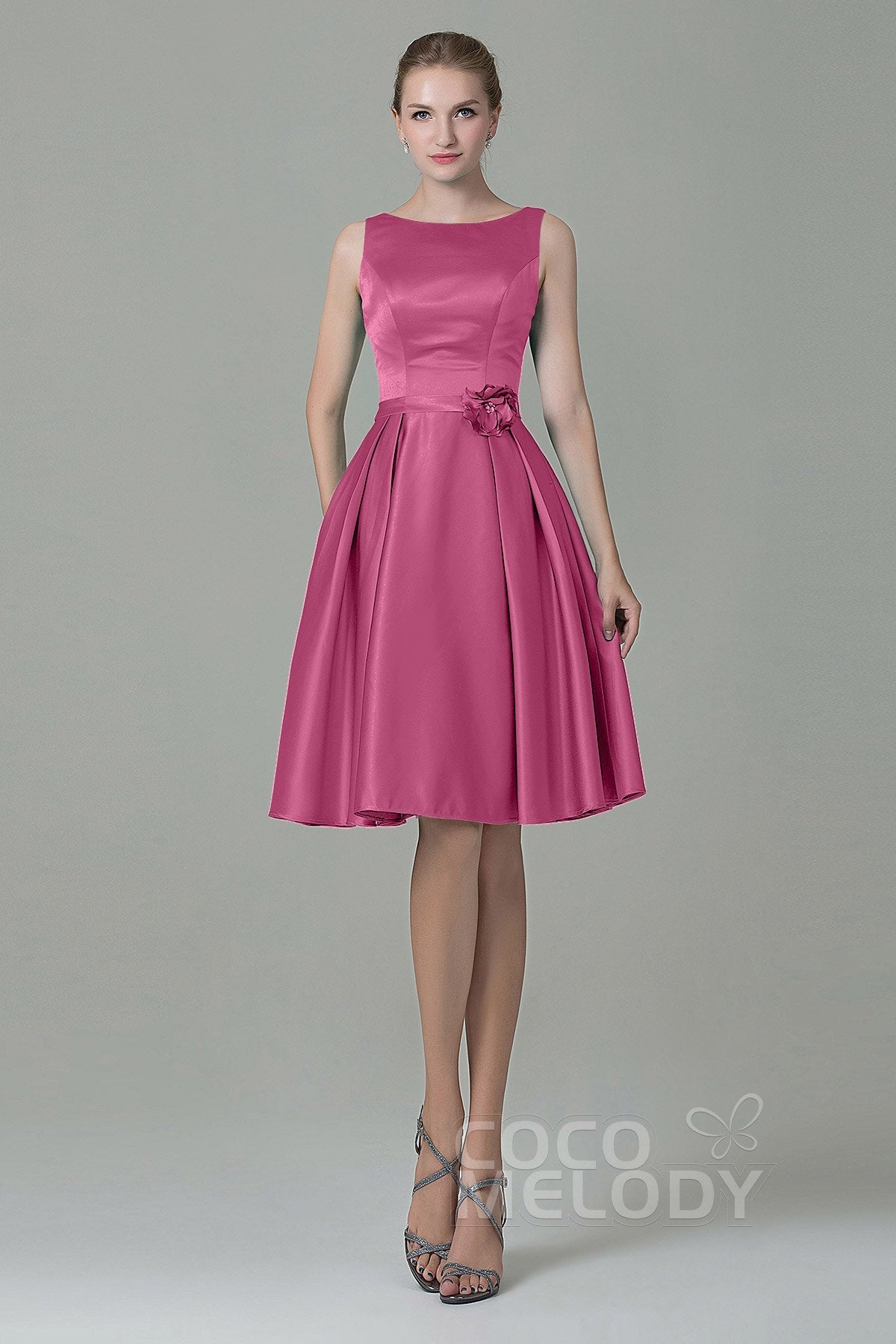 COCOMELODY A-Line Knee Length Satin Bridesmaid Dress COZK1500B 