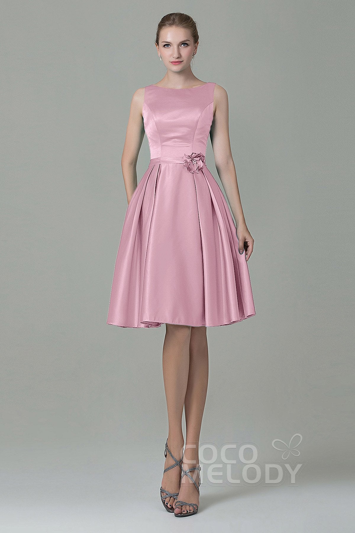 COCOMELODY A-Line Knee Length Satin Bridesmaid Dress COZK1500B 