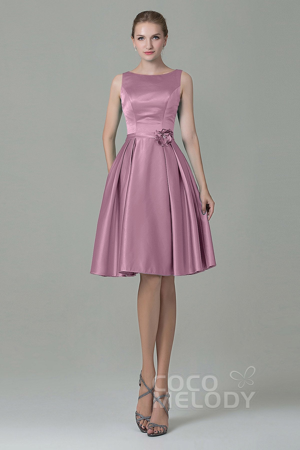 COCOMELODY A-Line Knee Length Satin Bridesmaid Dress COZK1500B 