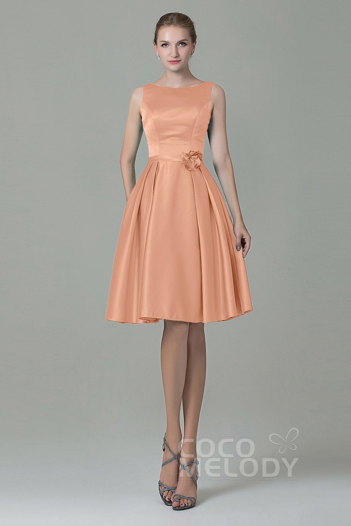 COCOMELODY A-Line Knee Length Satin Bridesmaid Dress COZK1500B 