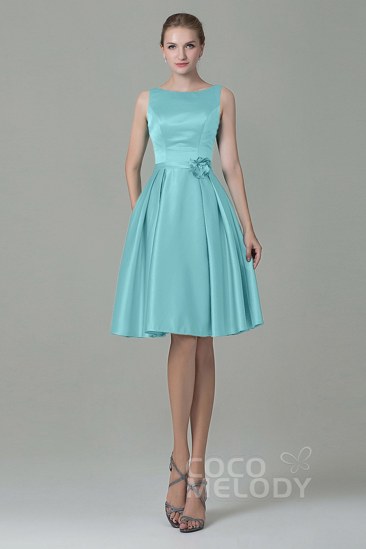 COCOMELODY A-Line Knee Length Satin Bridesmaid Dress COZK1500B 