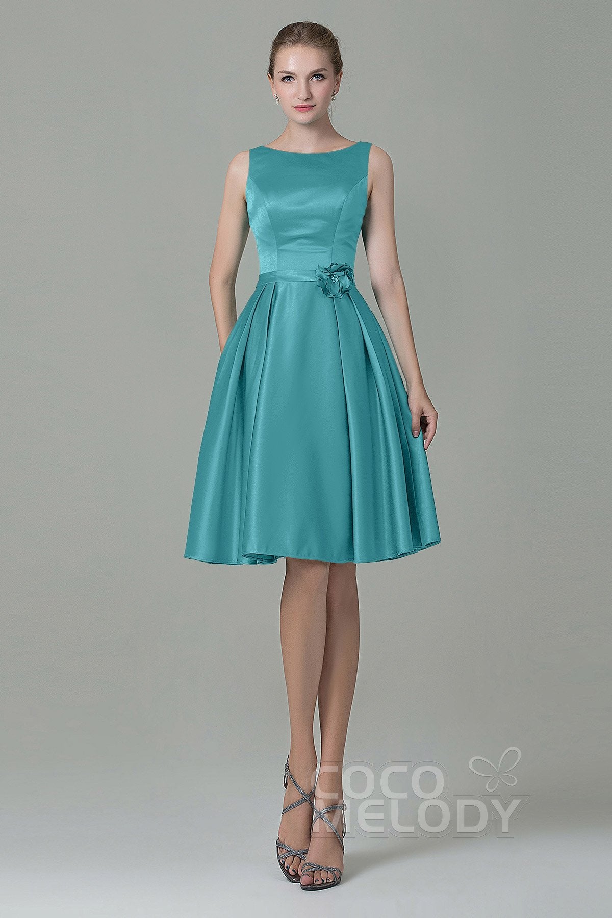 COCOMELODY A-Line Knee Length Satin Bridesmaid Dress COZK1500B 