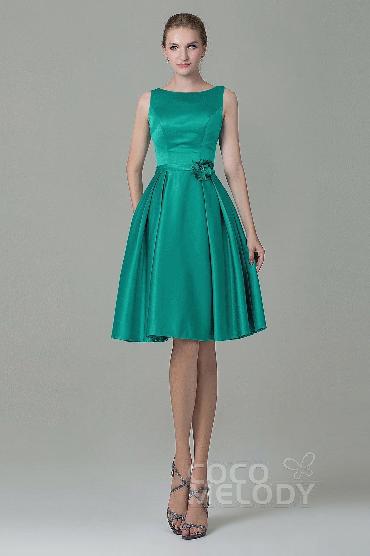 COCOMELODY A-Line Knee Length Satin Bridesmaid Dress COZK1500B 