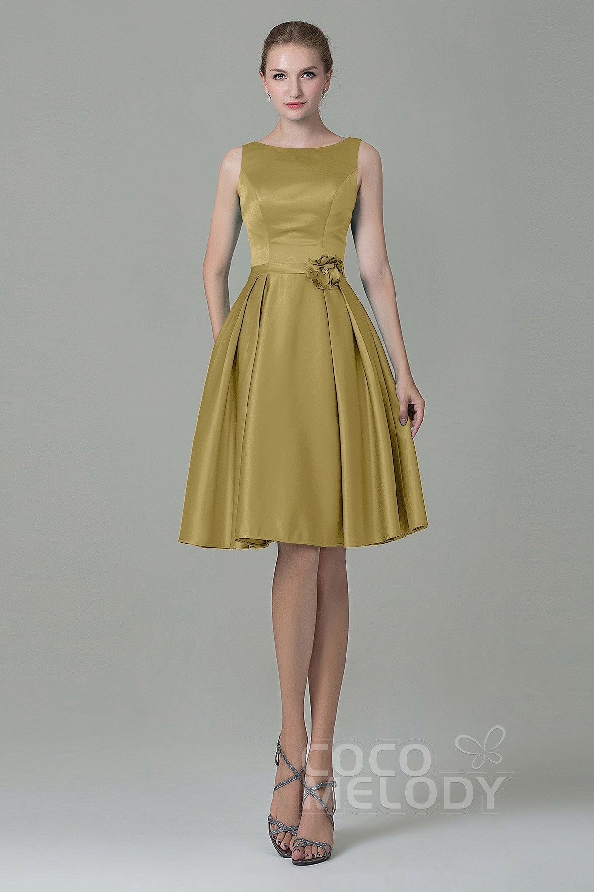 COCOMELODY A-Line Knee Length Satin Bridesmaid Dress COZK1500B 