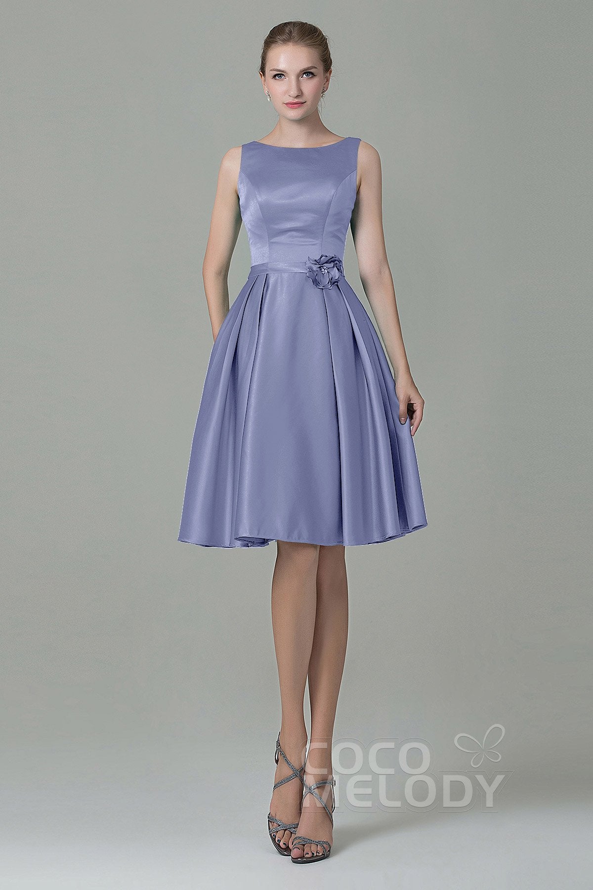 COCOMELODY A-Line Knee Length Satin Bridesmaid Dress COZK1500B 