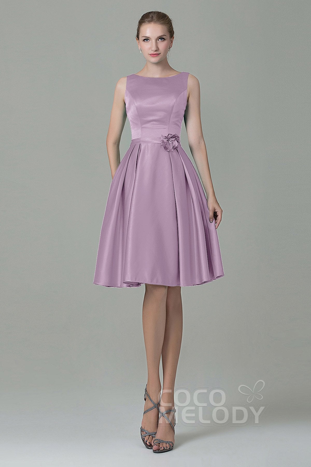 COCOMELODY A-Line Knee Length Satin Bridesmaid Dress COZK1500B 