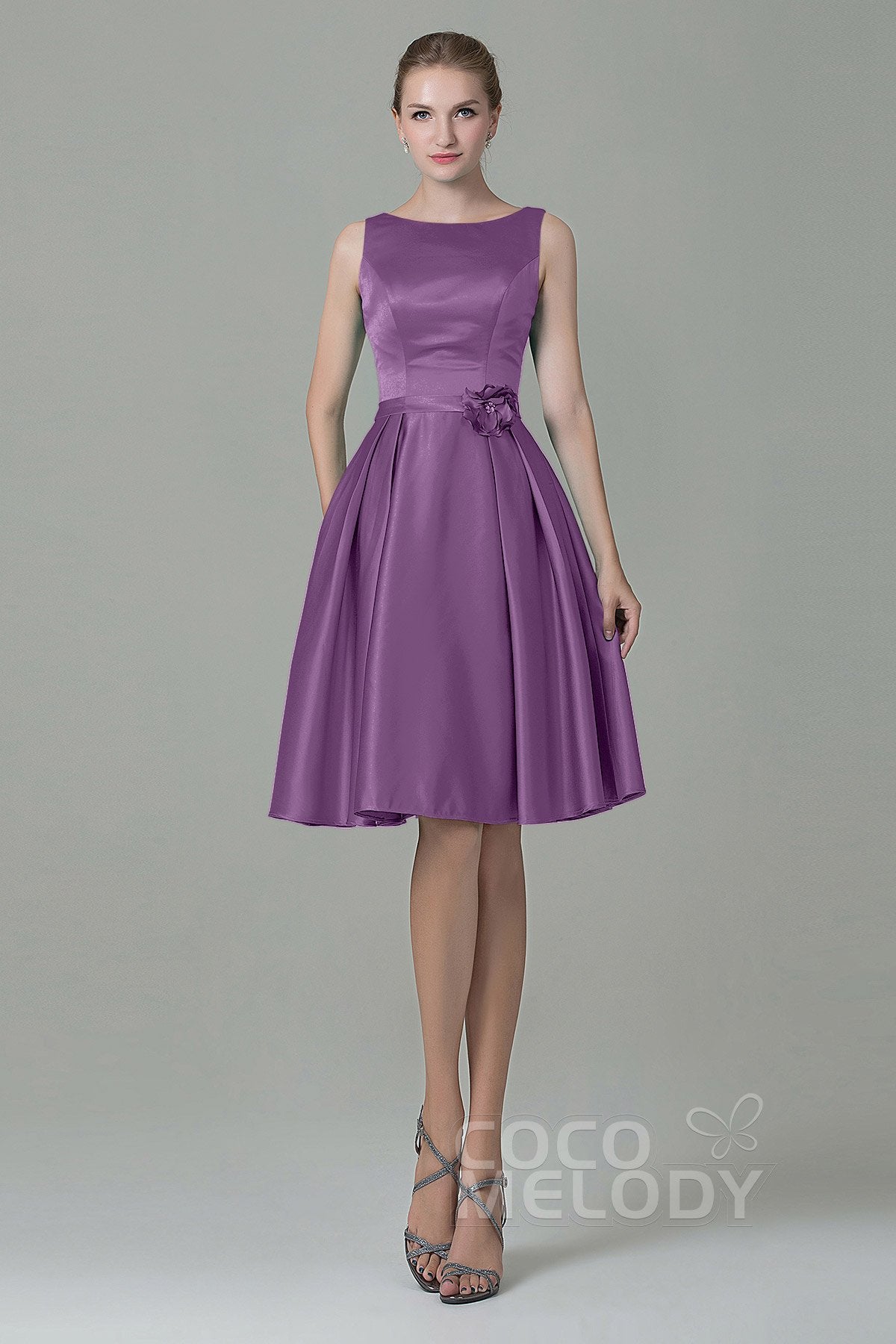 COCOMELODY A-Line Knee Length Satin Bridesmaid Dress COZK1500B 