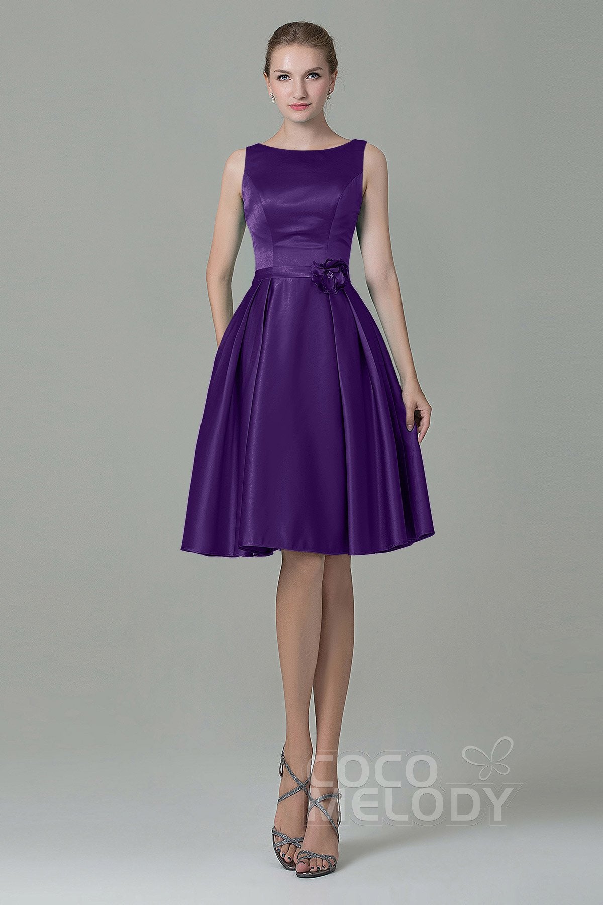 COCOMELODY A-Line Knee Length Satin Bridesmaid Dress COZK1500B 