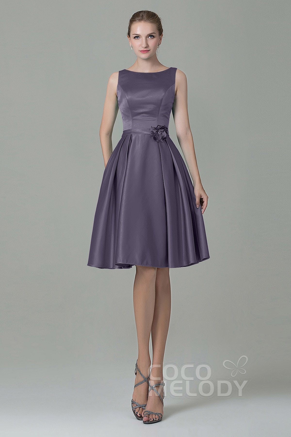 COCOMELODY A-Line Knee Length Satin Bridesmaid Dress COZK1500B 