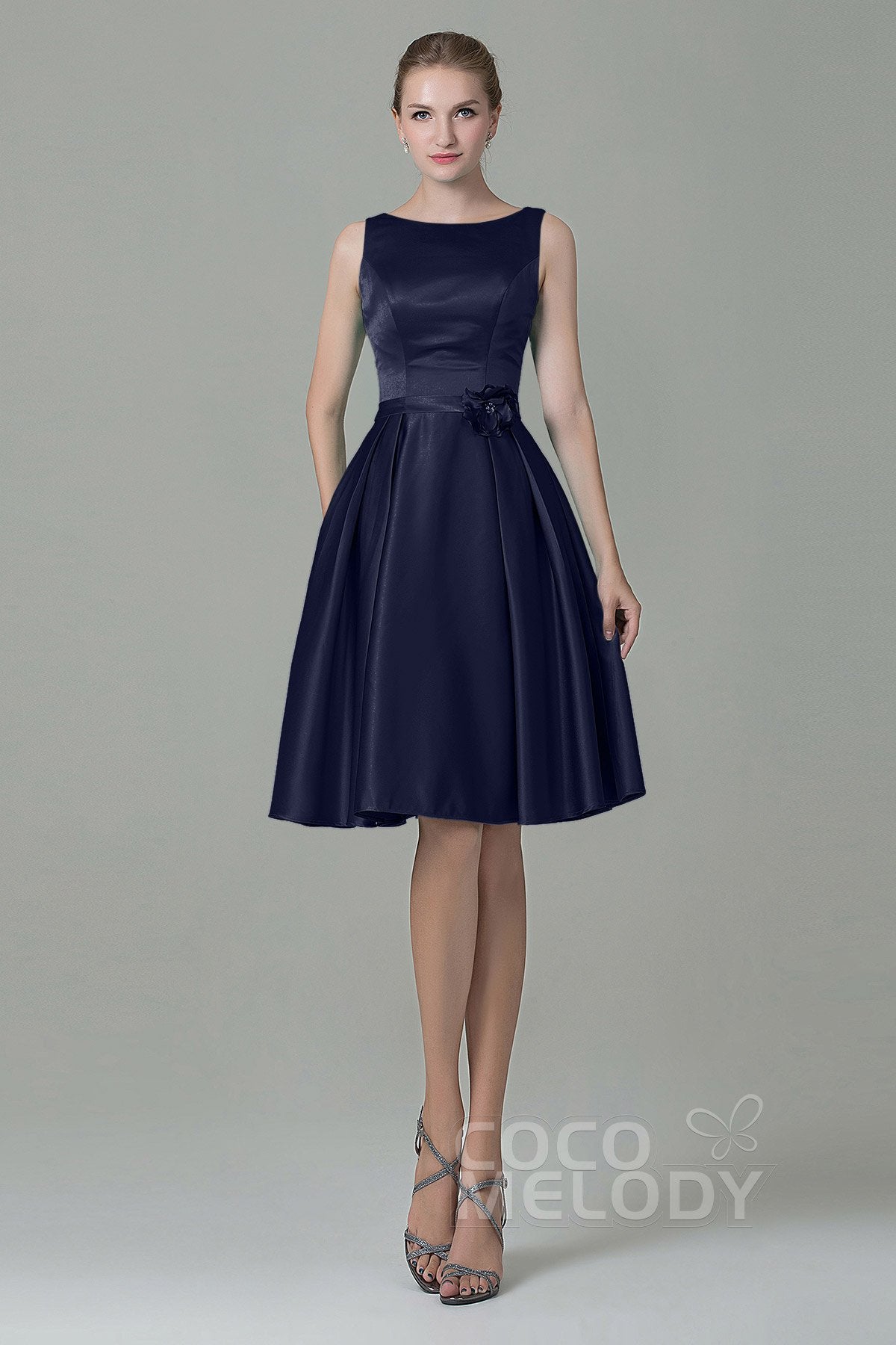 COCOMELODY A-Line Knee Length Satin Bridesmaid Dress COZK1500B 