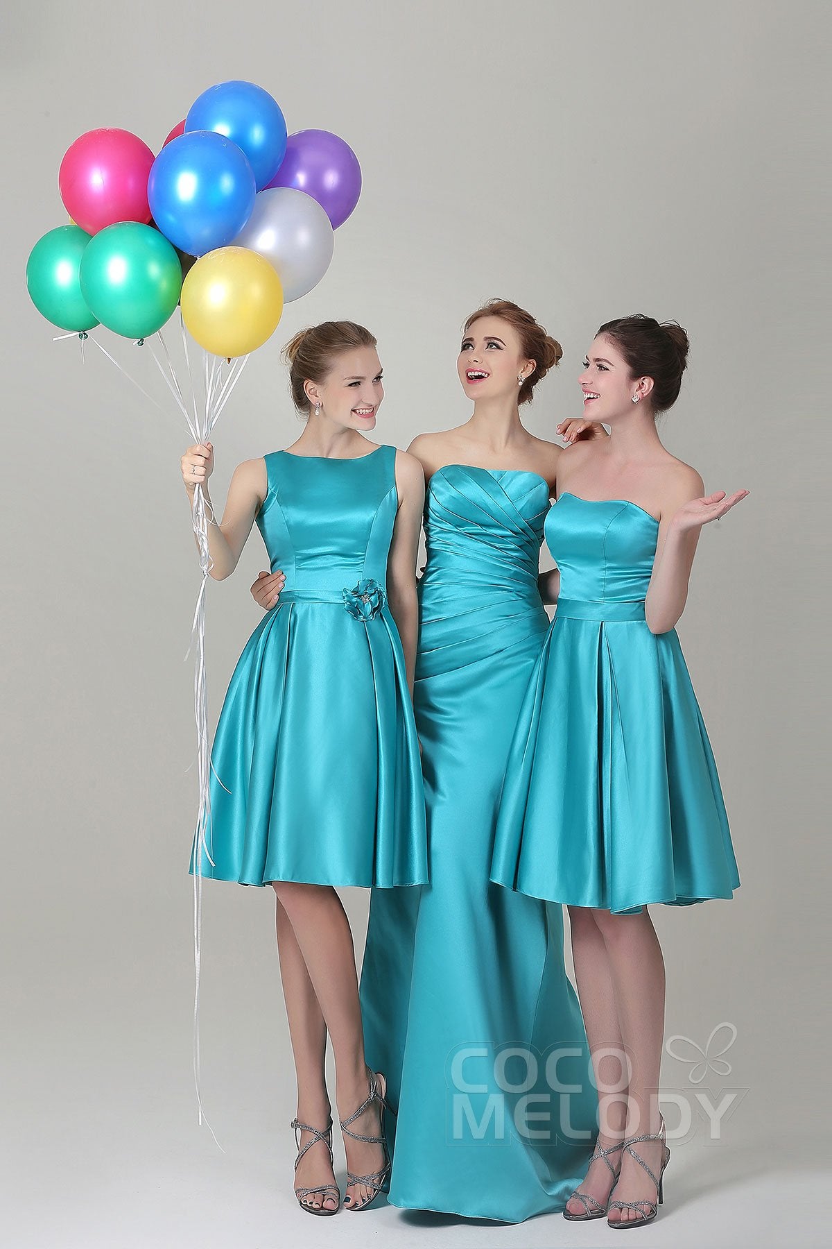 Turquoise Knee Length Bridesmaid Dress