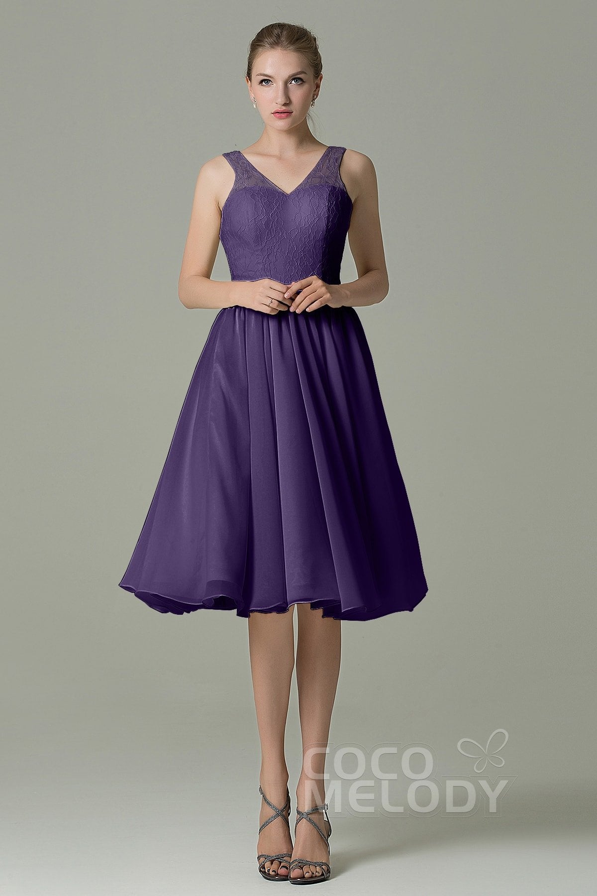 COCOMELODY A-Line Knee Length Lace Short Bridesmaid Dress COZK16001 