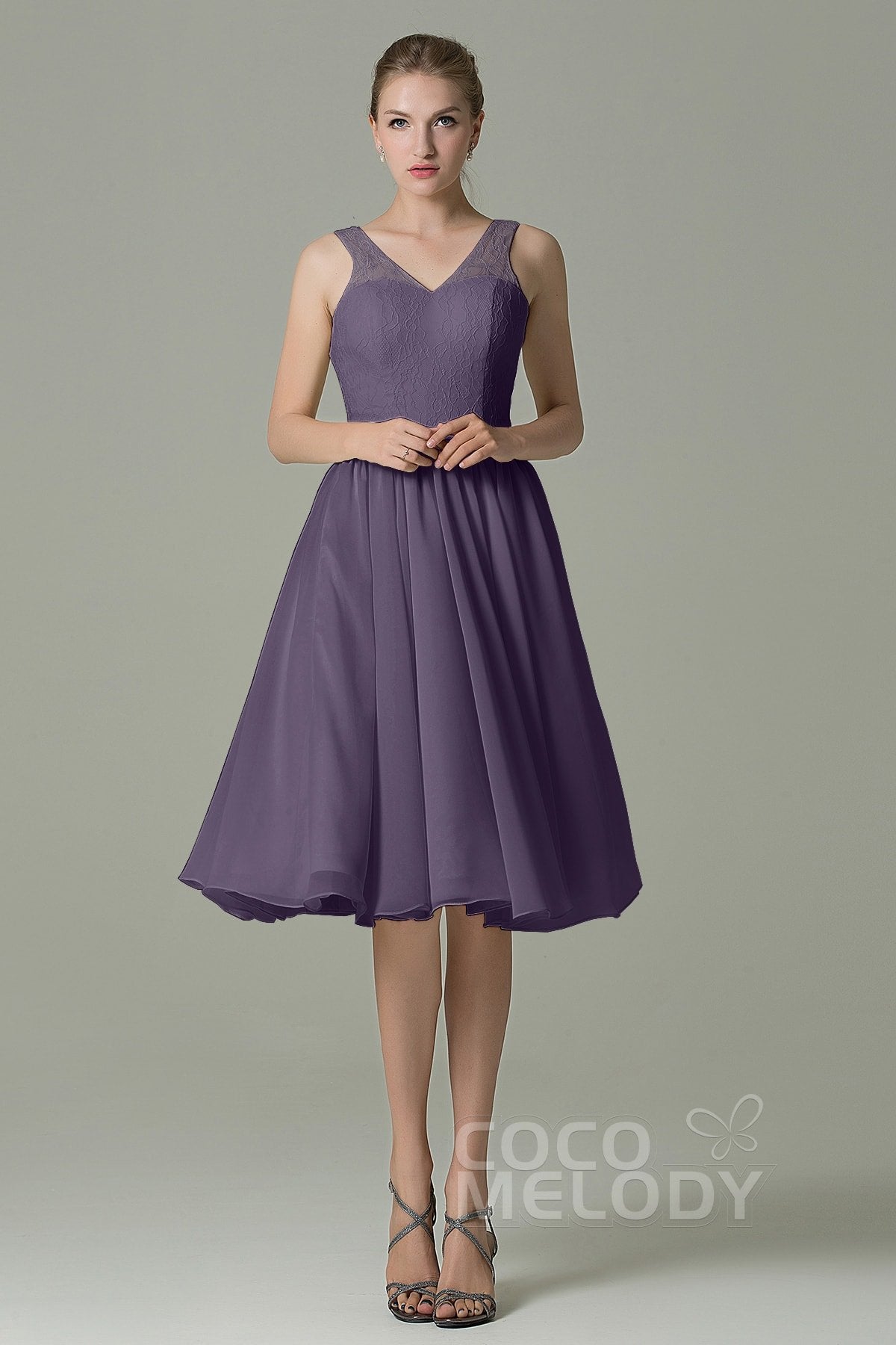 COCOMELODY A-Line Knee Length Lace Short Bridesmaid Dress COZK16001 