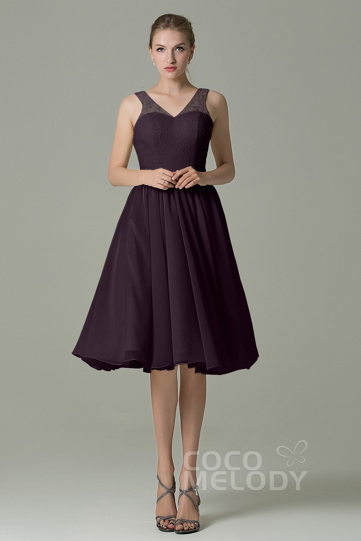 COCOMELODY A-Line Knee Length Lace Short Bridesmaid Dress COZK16001 