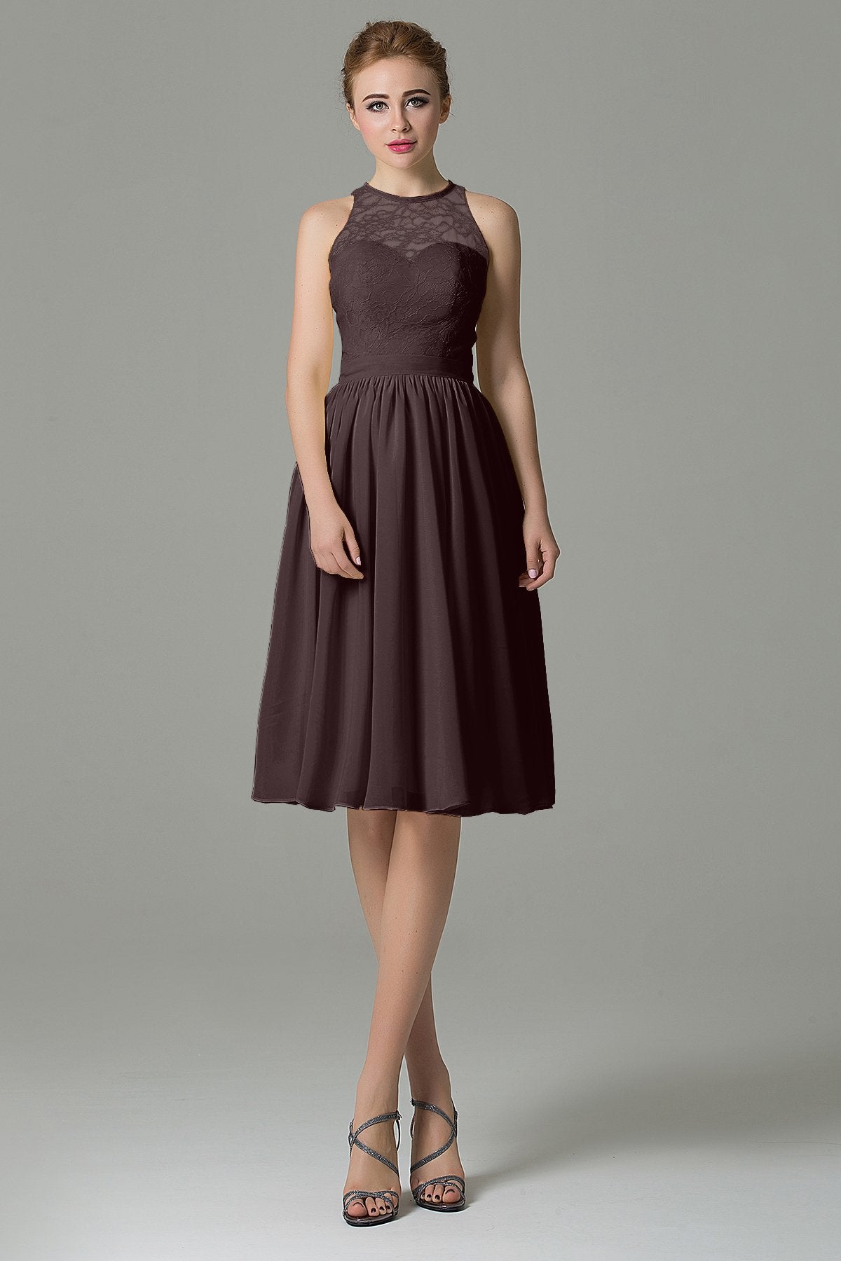 COCOMELODY A-Line Knee Length Lace Short Bridesmaid Dress COZK16003 