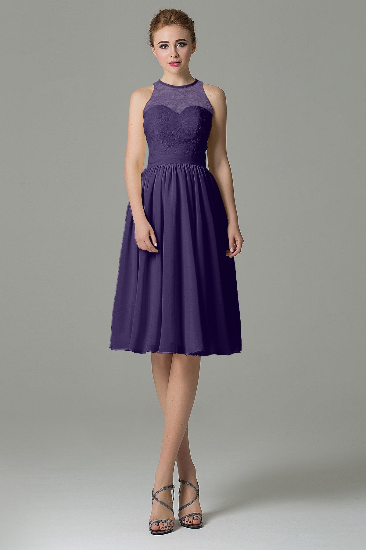 COCOMELODY A-Line Knee Length Lace Short Bridesmaid Dress COZK16003 