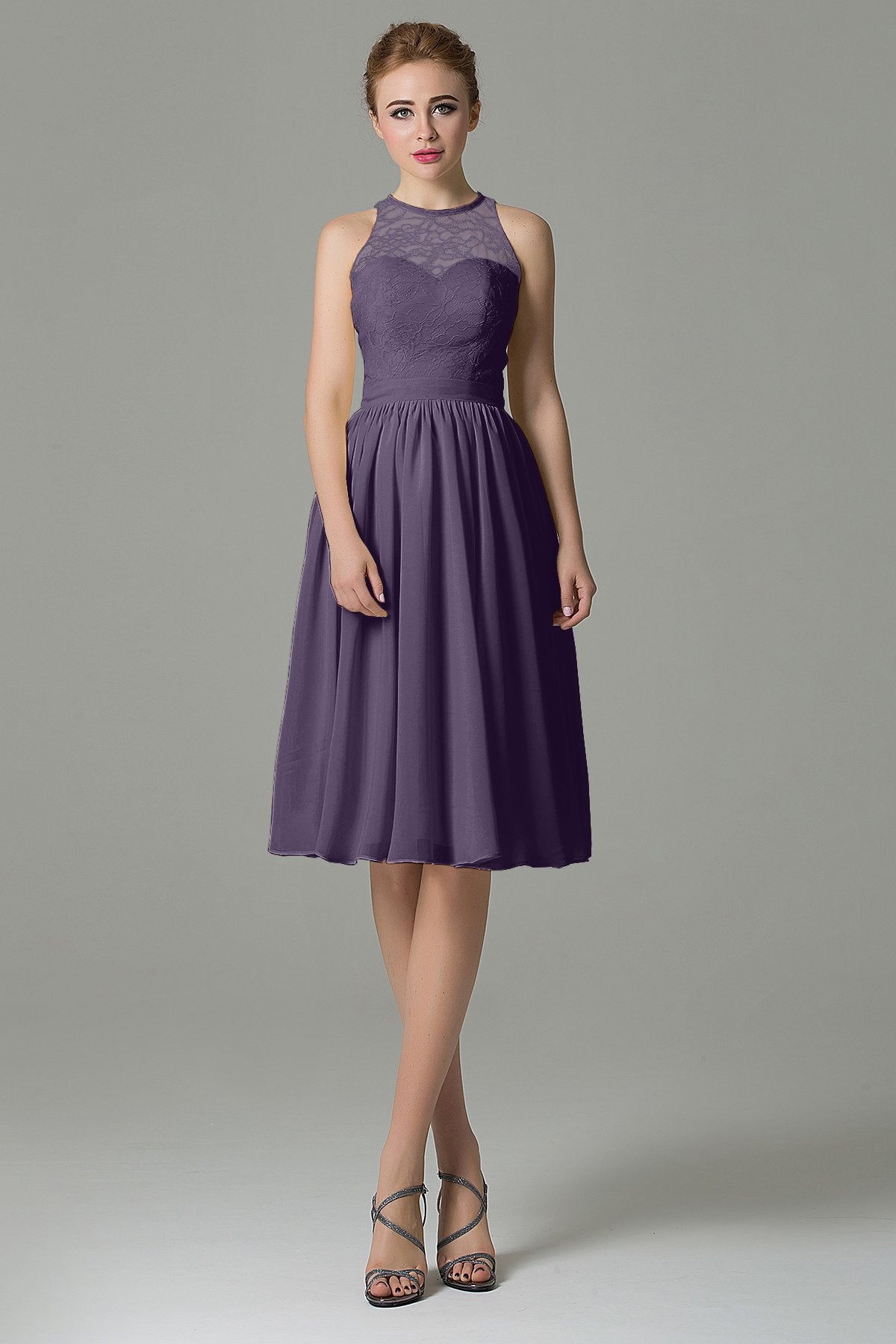 COCOMELODY A-Line Knee Length Lace Short Bridesmaid Dress COZK16003 