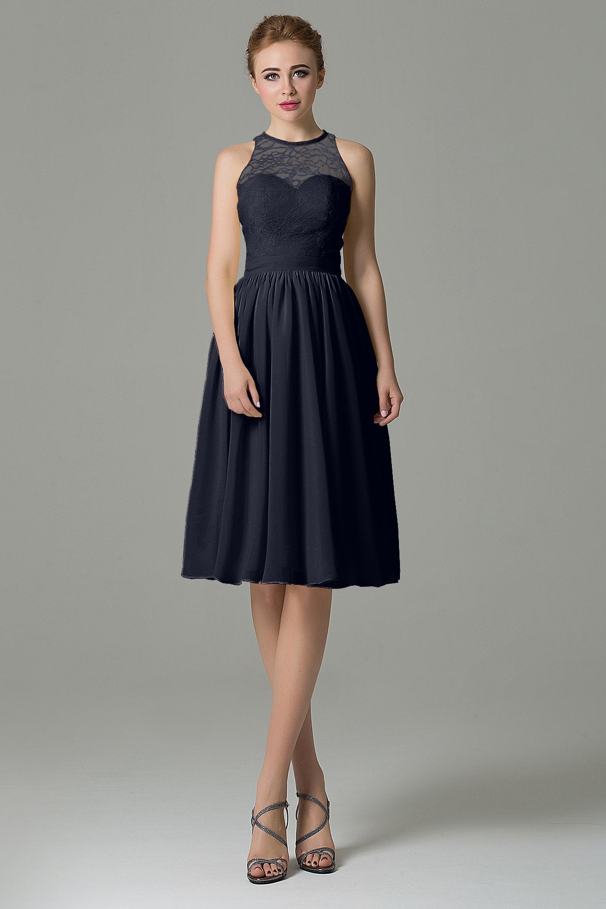 COCOMELODY A-Line Knee Length Lace Short Bridesmaid Dress COZK16003 